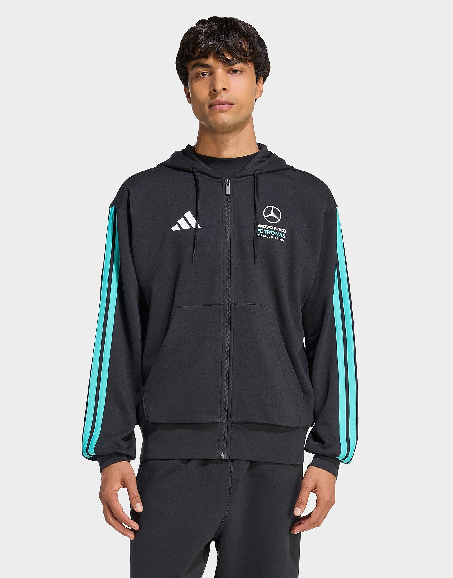 Mens Adidas Felpa Con Cappuccio Full Zip Mercedes-Amg Petronas Formula 1 Team Dna - Nero, Nero