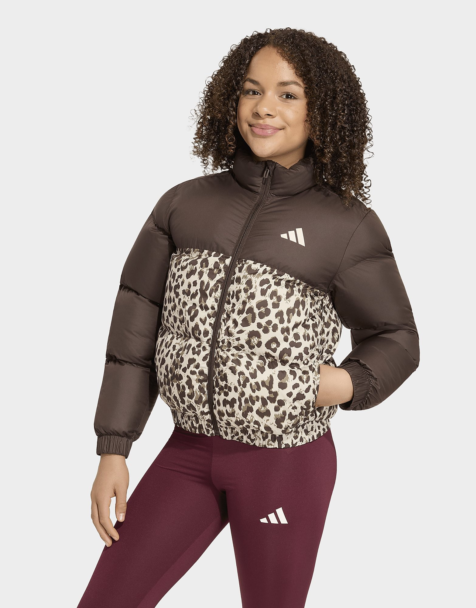 Adidas Ragazza Marrone Brown/Animal Junior Synthetic Down Allover Print Jacket - Immagine 3