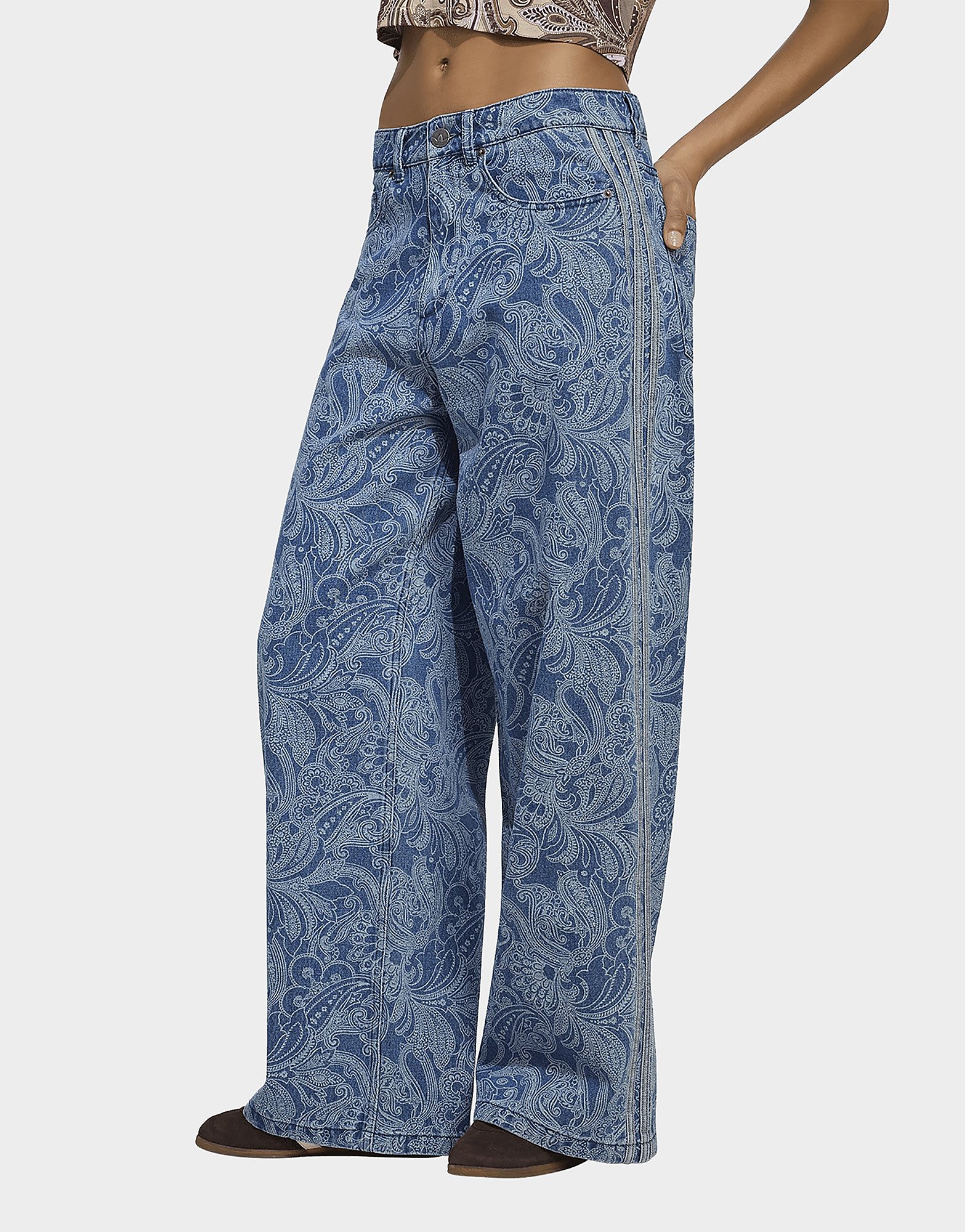 Womens Adidas Pantaloni Denim Liberty London Firebird A Vita Media E Gamba Dritta - Blu, Blu