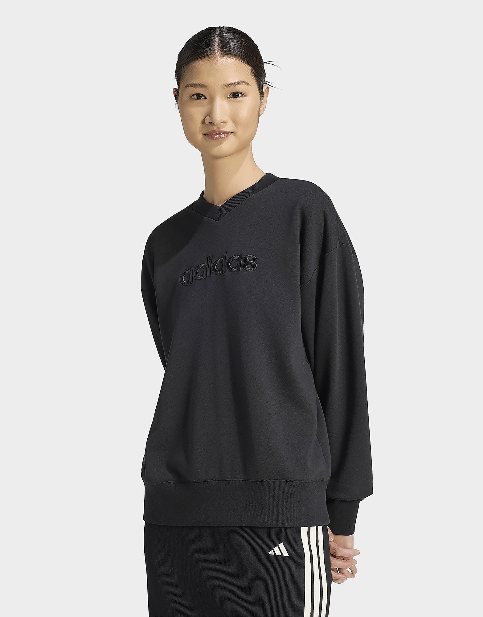 Womens Adidas Felpa Seasonal Essentials Satin V-Neck - Nero, Nero
