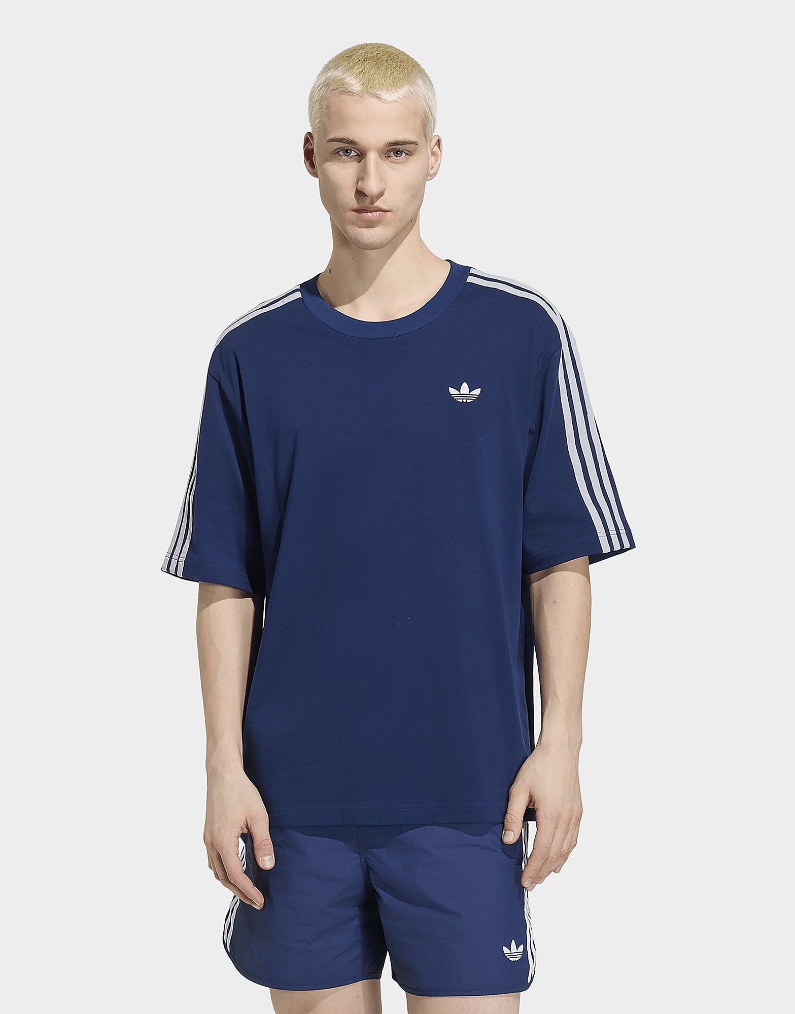 Mens Adidas T-Shirt Adicolor 3 Stripes Oversized - Blu, Blu