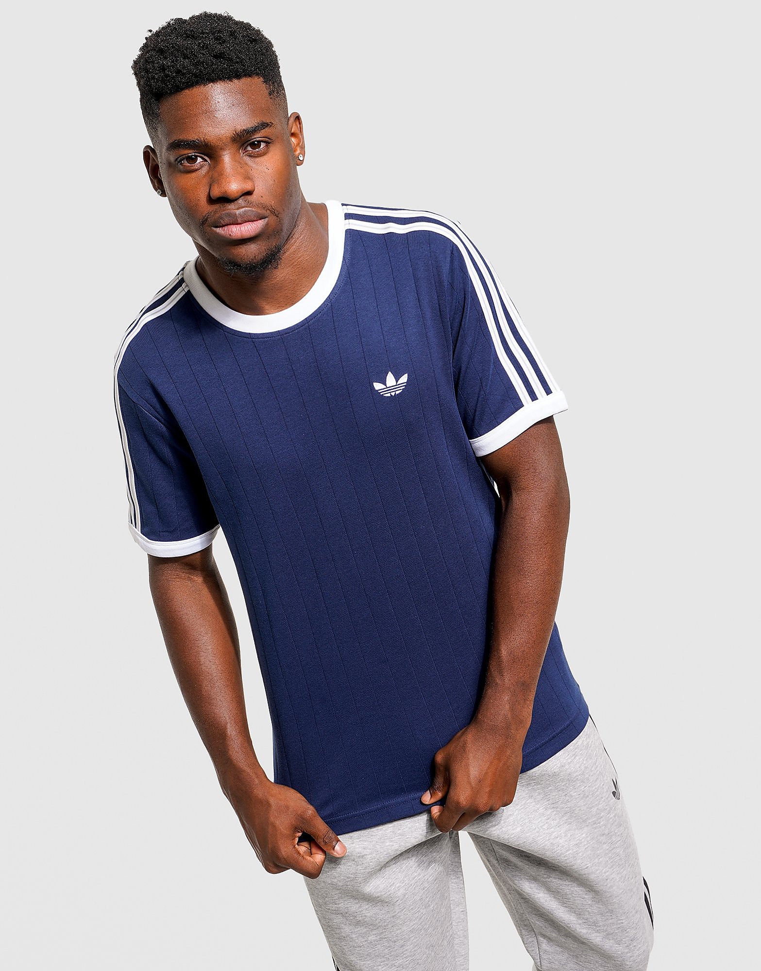 Mens Adidas T-Shirt Drop Needle 3-Stripes - Blu, Blu