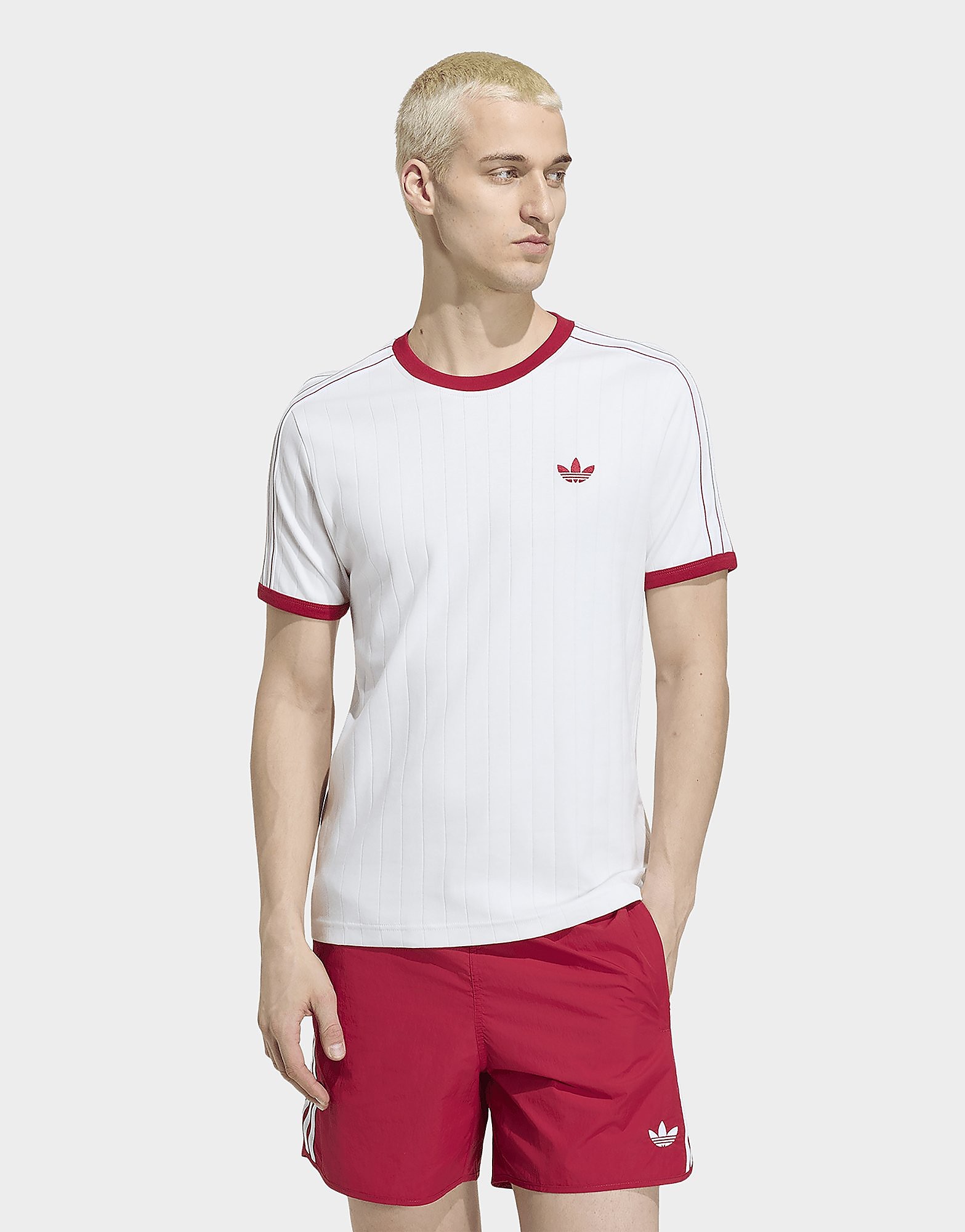 Mens Adidas T-Shirt Drop Needle 3-Stripes - Bianco, Bianco