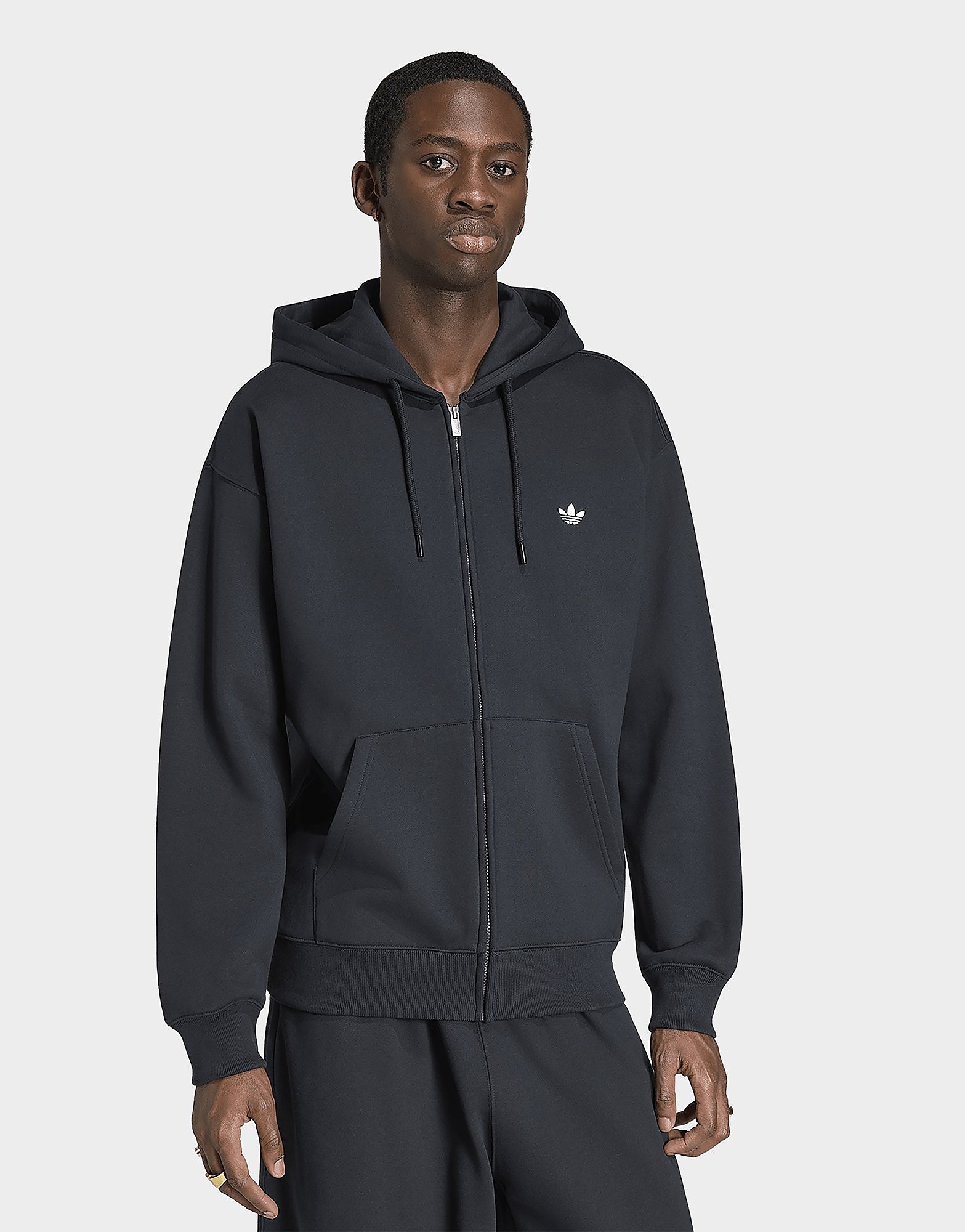 Mens Adidas Felpa CON Cappuccio E ZIP Integrale Trefoil Essentials Loose - Nero, Nero