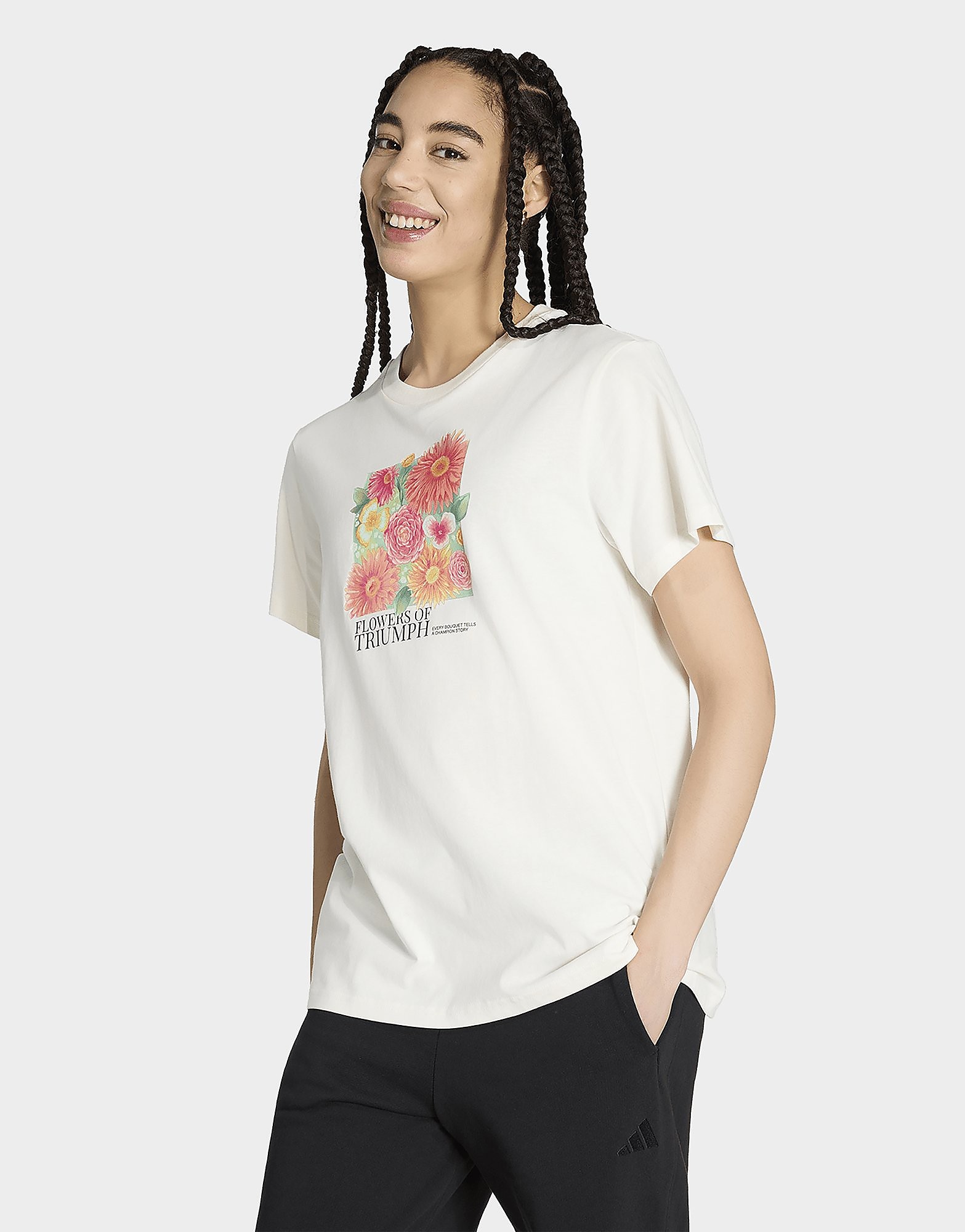 Adidas Performance Donna Bianco - T-Shirt Sporco Con Grafica A Fiori - Immagine 3
