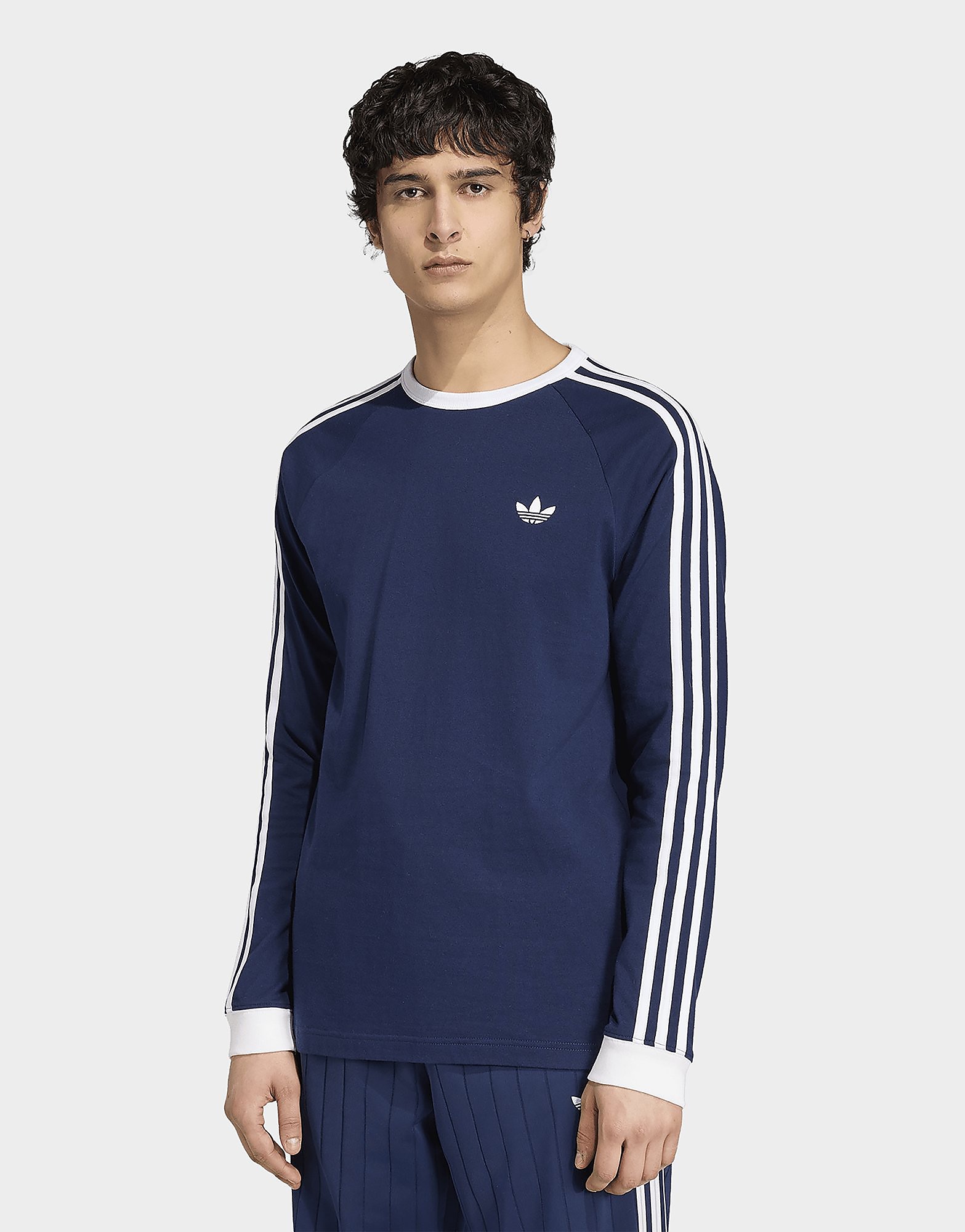 Mens Adidas 3-Stripes Longsleeve T-Shirt - Blu, Blu