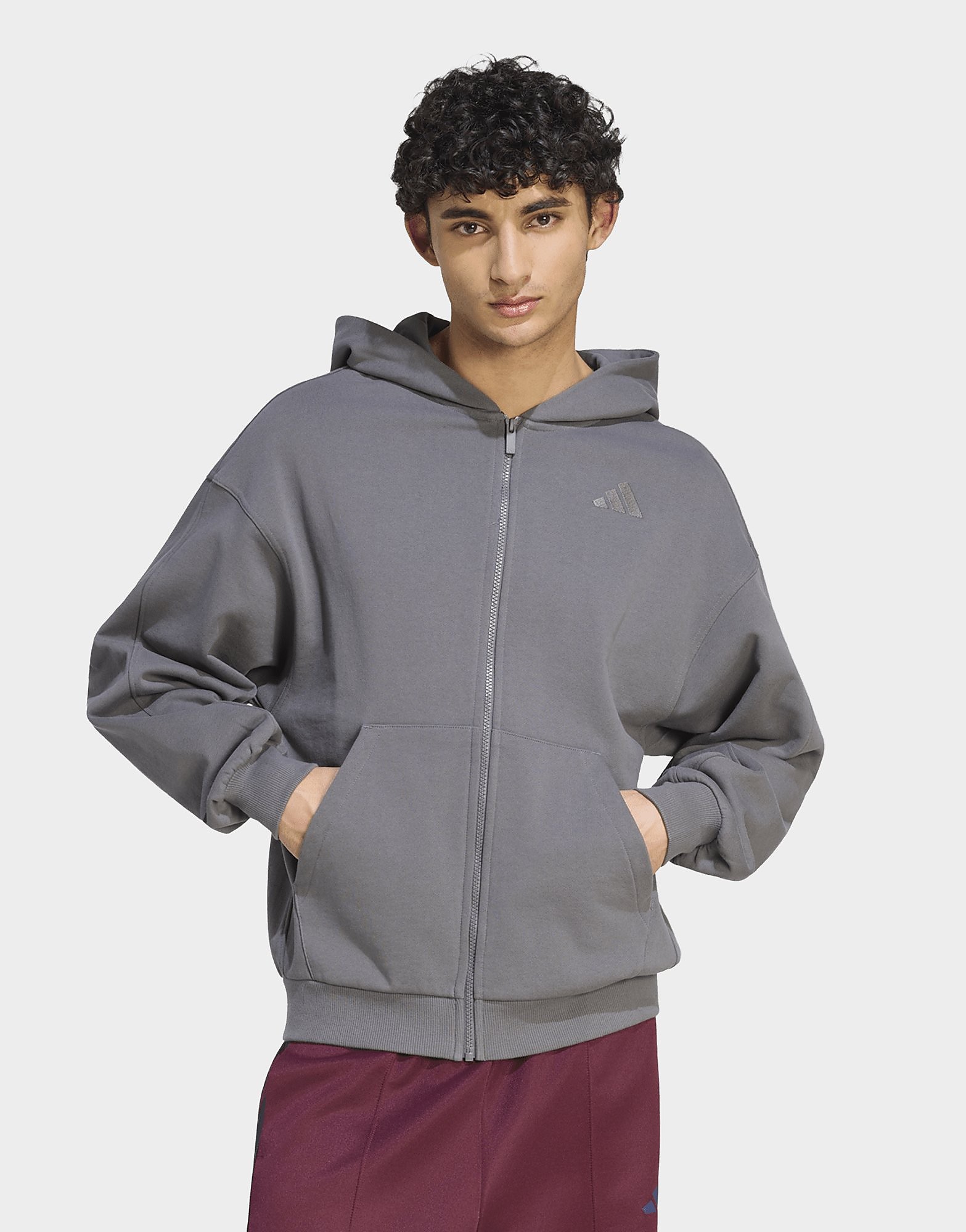 Adidas Uomo Gris Felpa Con Cerniera A Cappuccio - Immagine 2