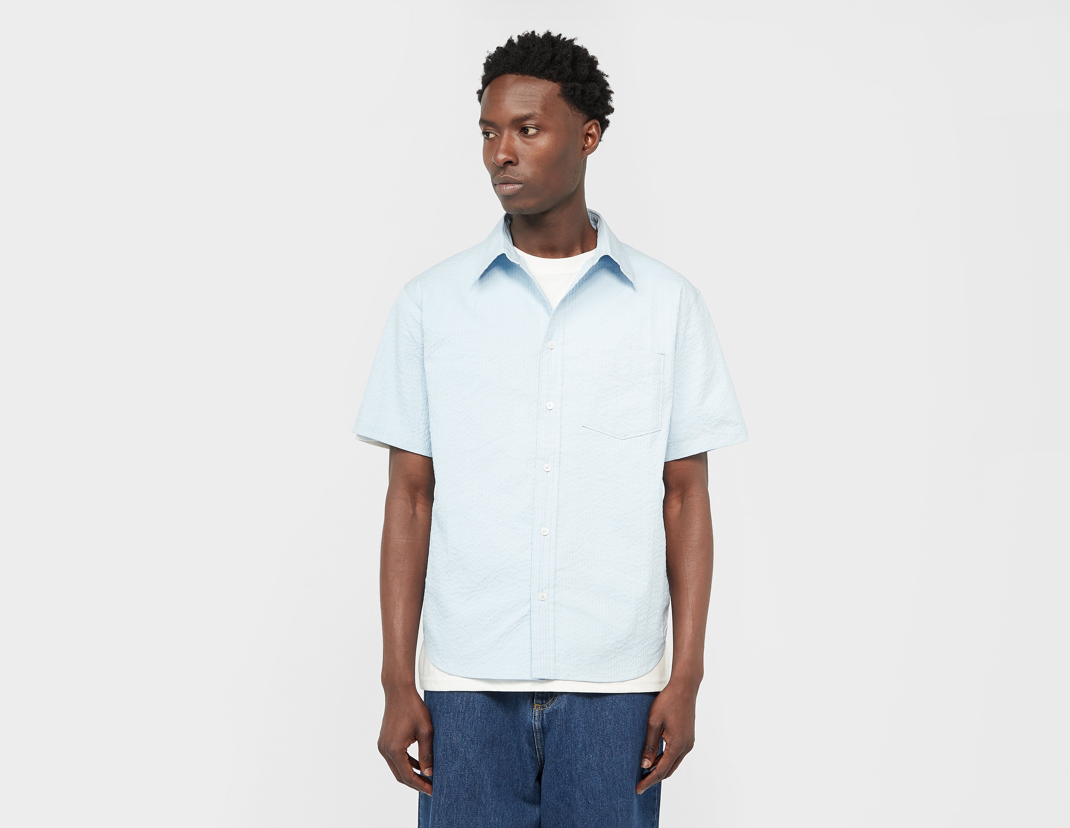 Nike Life Seersucker Short Sleeve Shirt, Blue