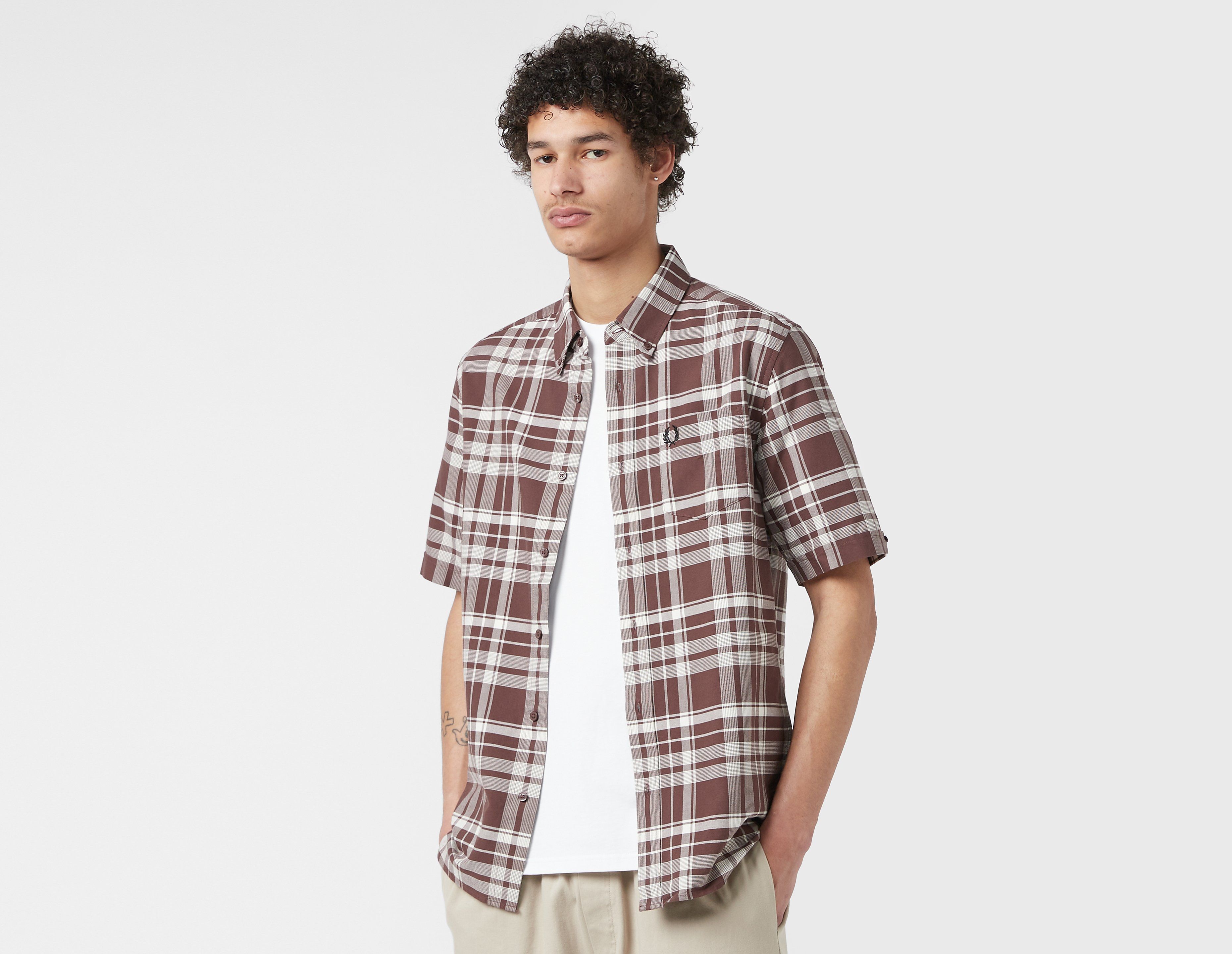 Fred Perry Tartan Short Sleeve Shirt, Brown