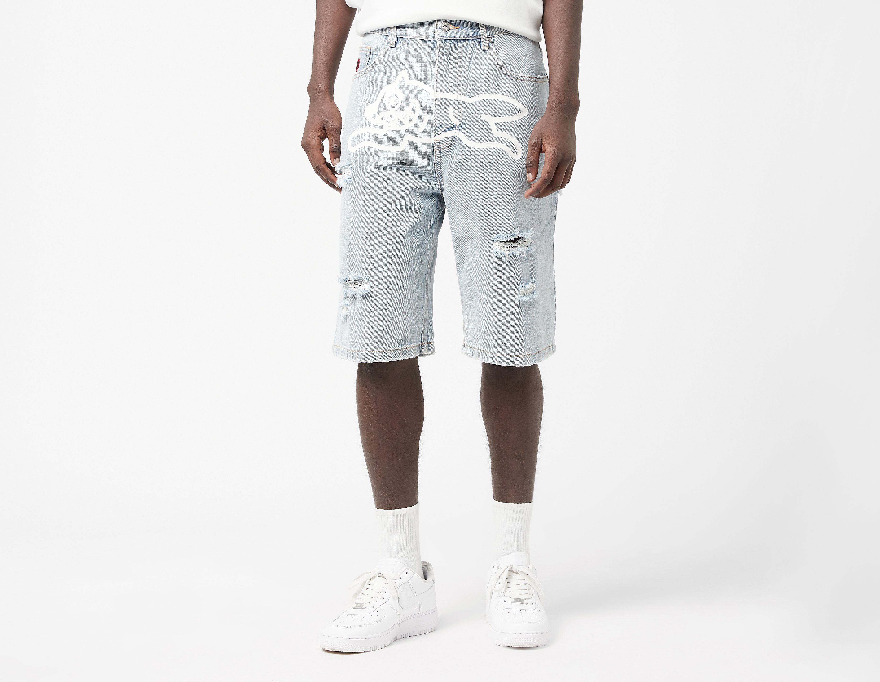 ICECREAM Running Dog Denim Shorts, Blue