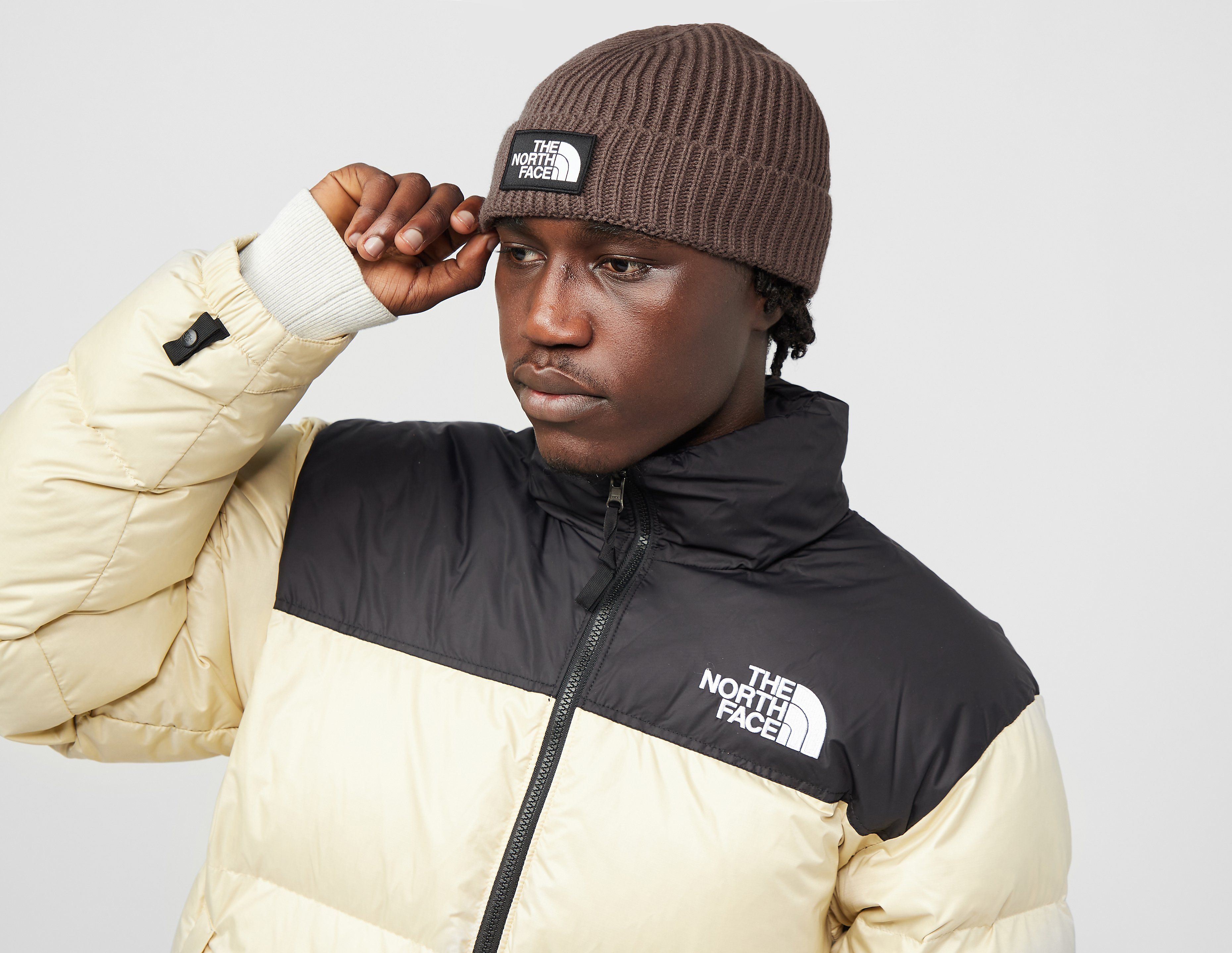 The North Face Logo Box Cuffed Beanie, Brown