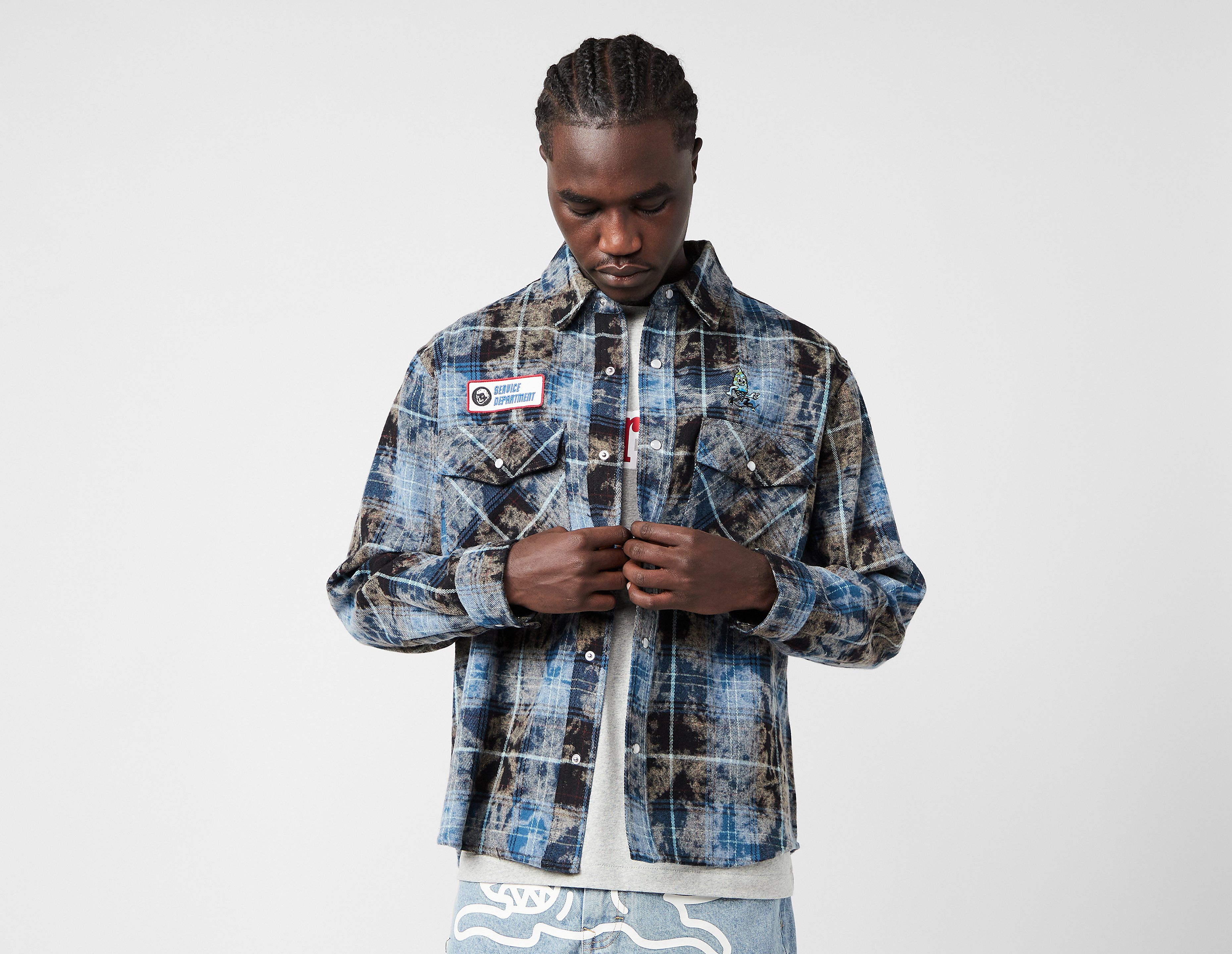 ICECREAM Acid Wash Check Shirt, Blue