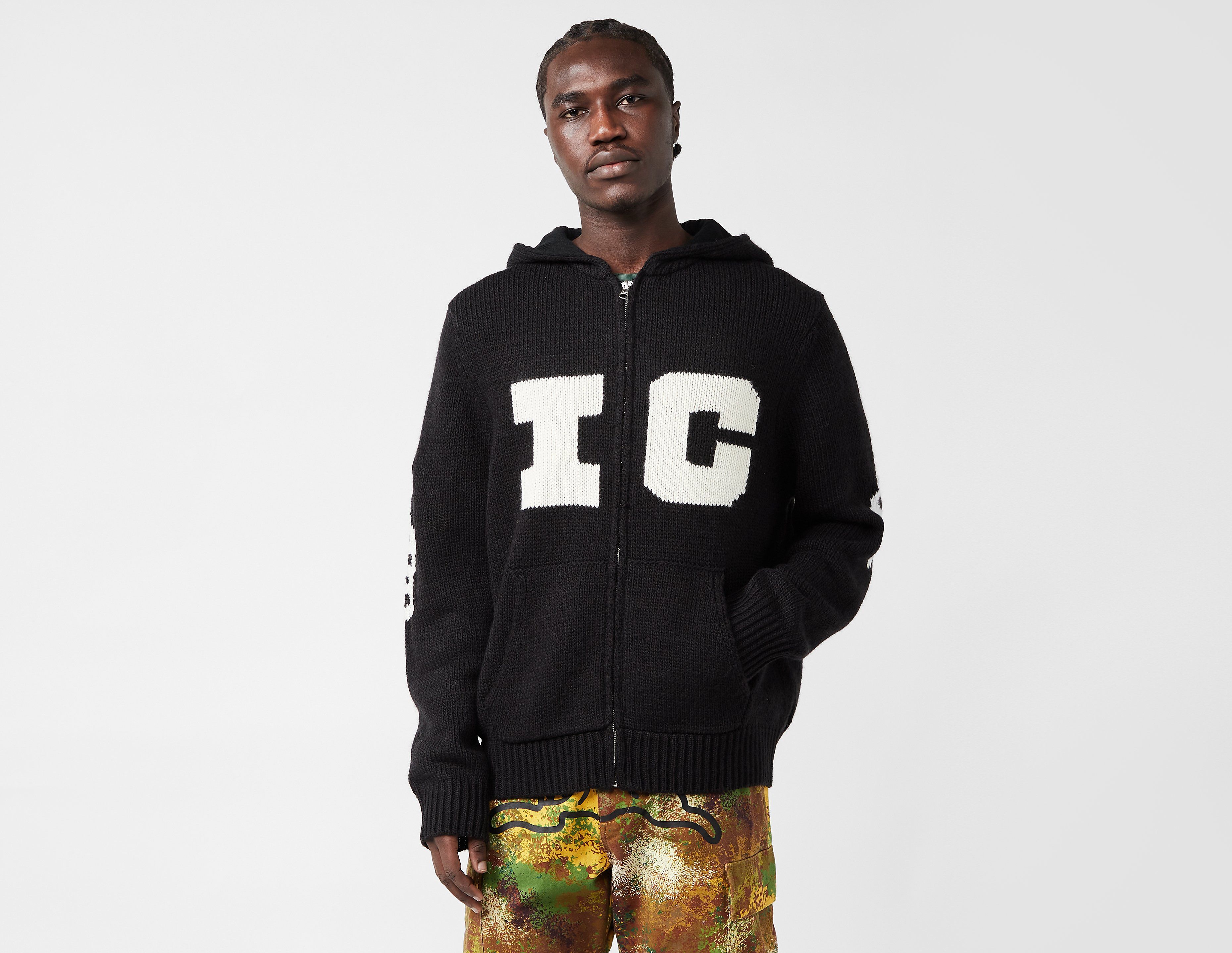 ICECREAM Running Dog Knitted Zip Hoodie, Black