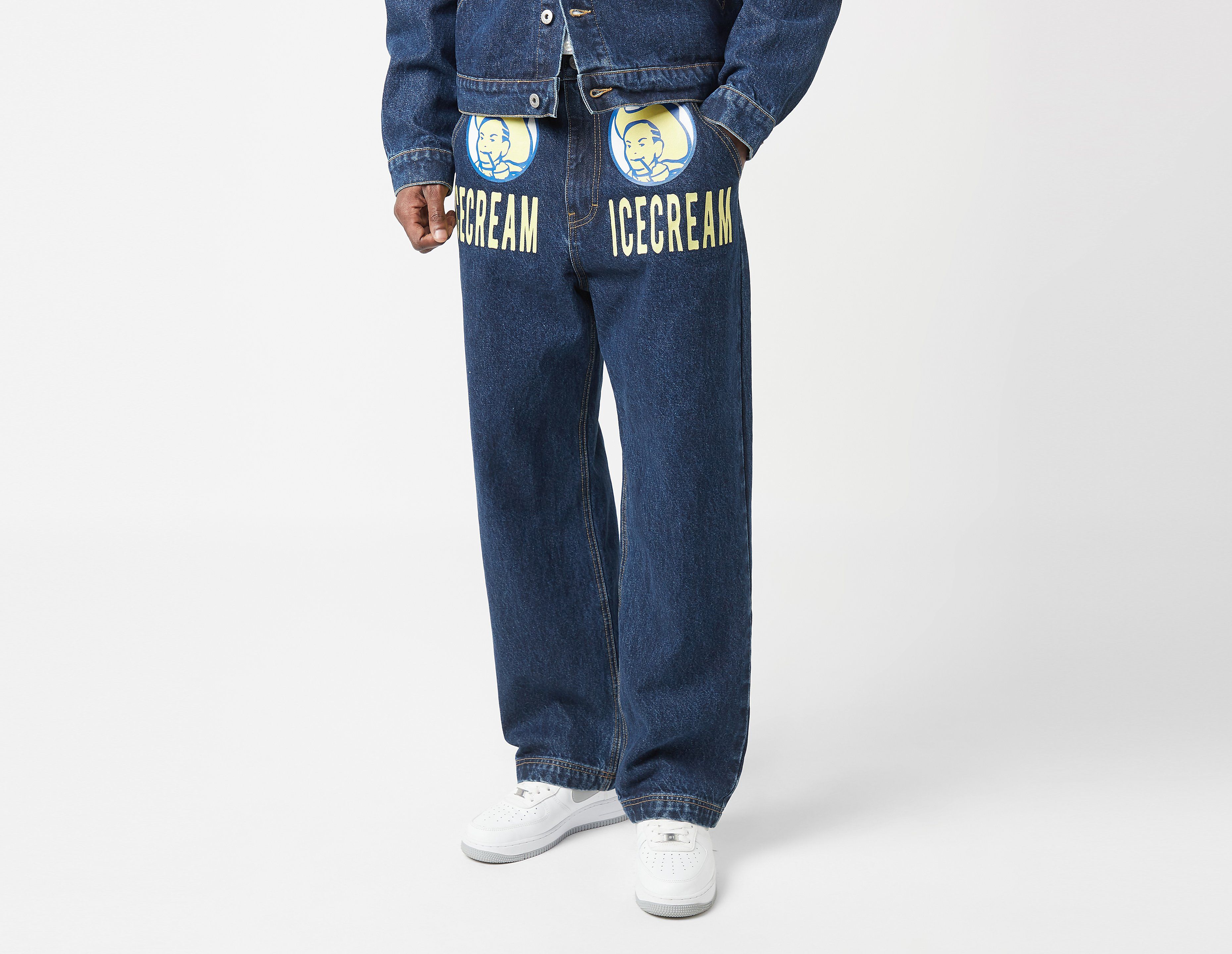 ICECREAM Cowboy Print Denim Jeans, Blue