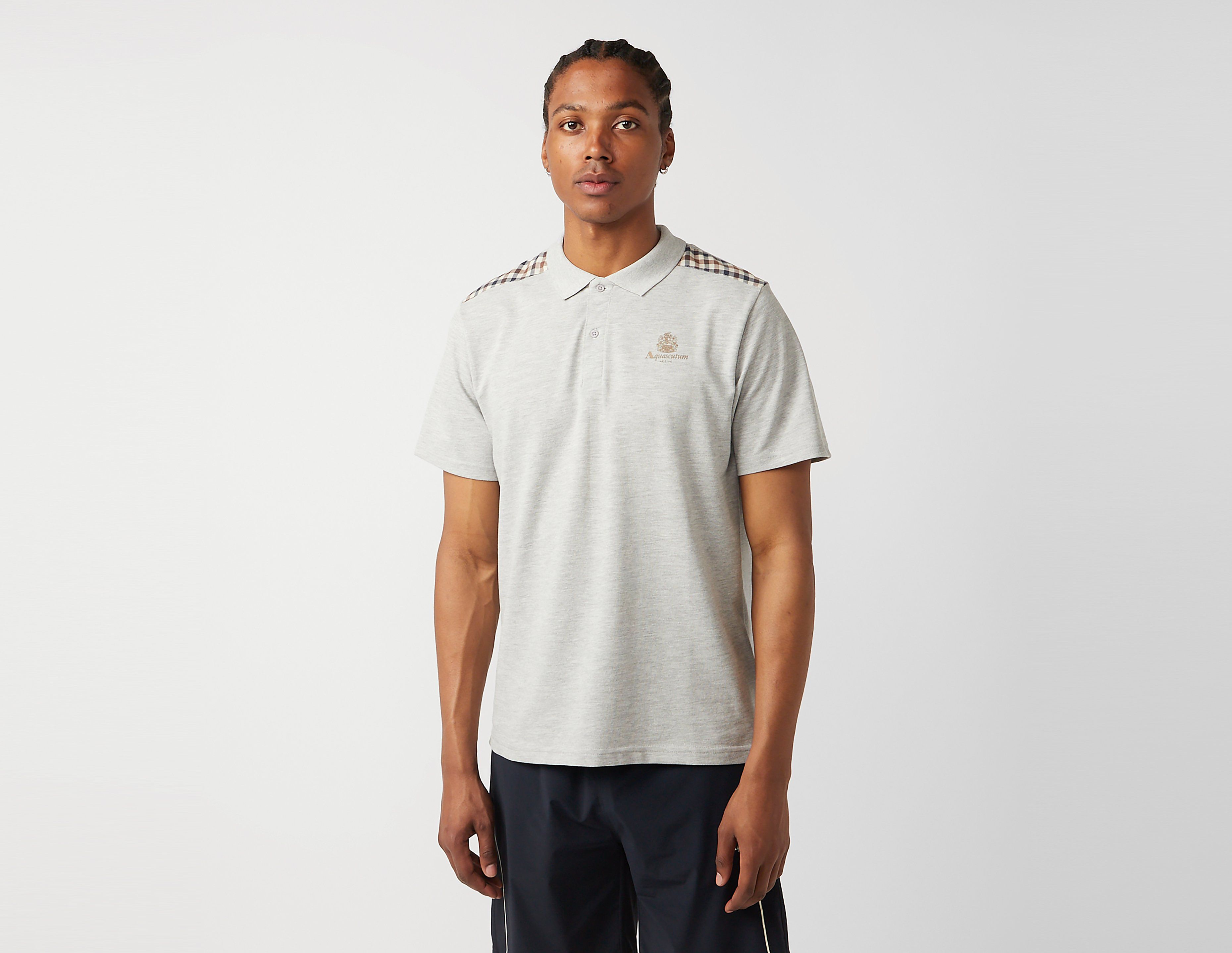 Aquascutum Club Check Detail Polo Shirt, Grey