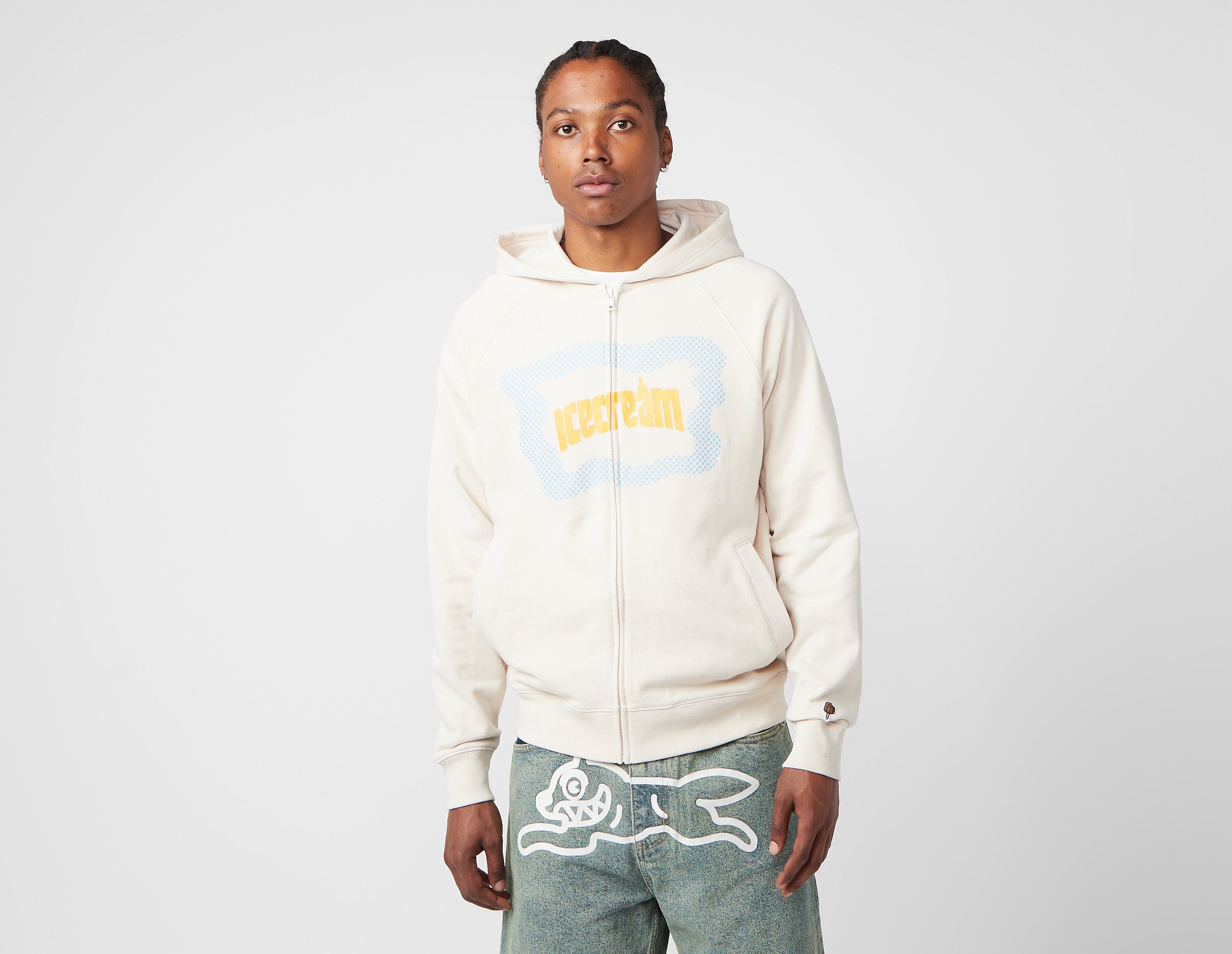 ICECREAM Block Logo Zip Hoodie, Ecru Tint