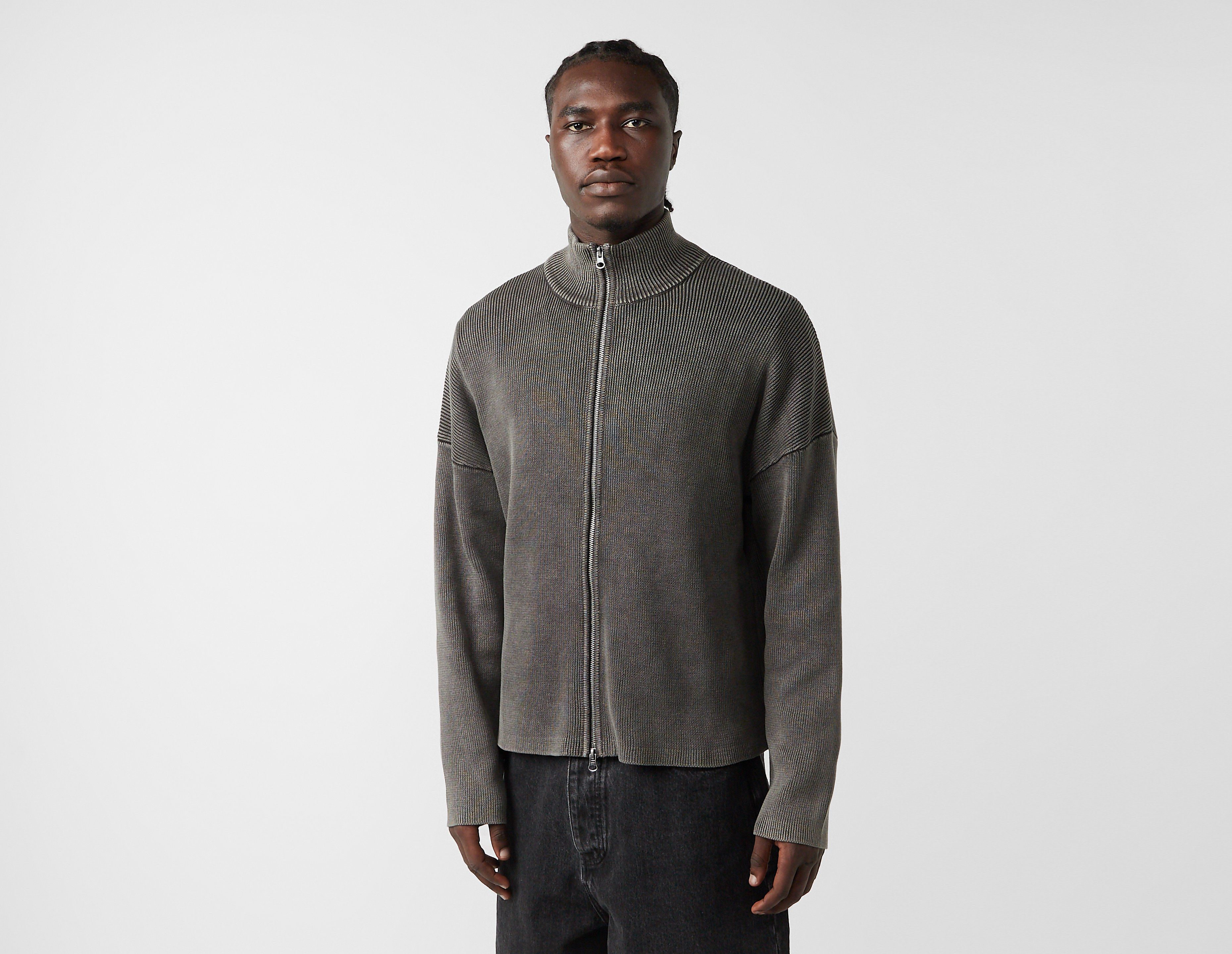 Home Grown Ribbed Full Zip Knit, Grey