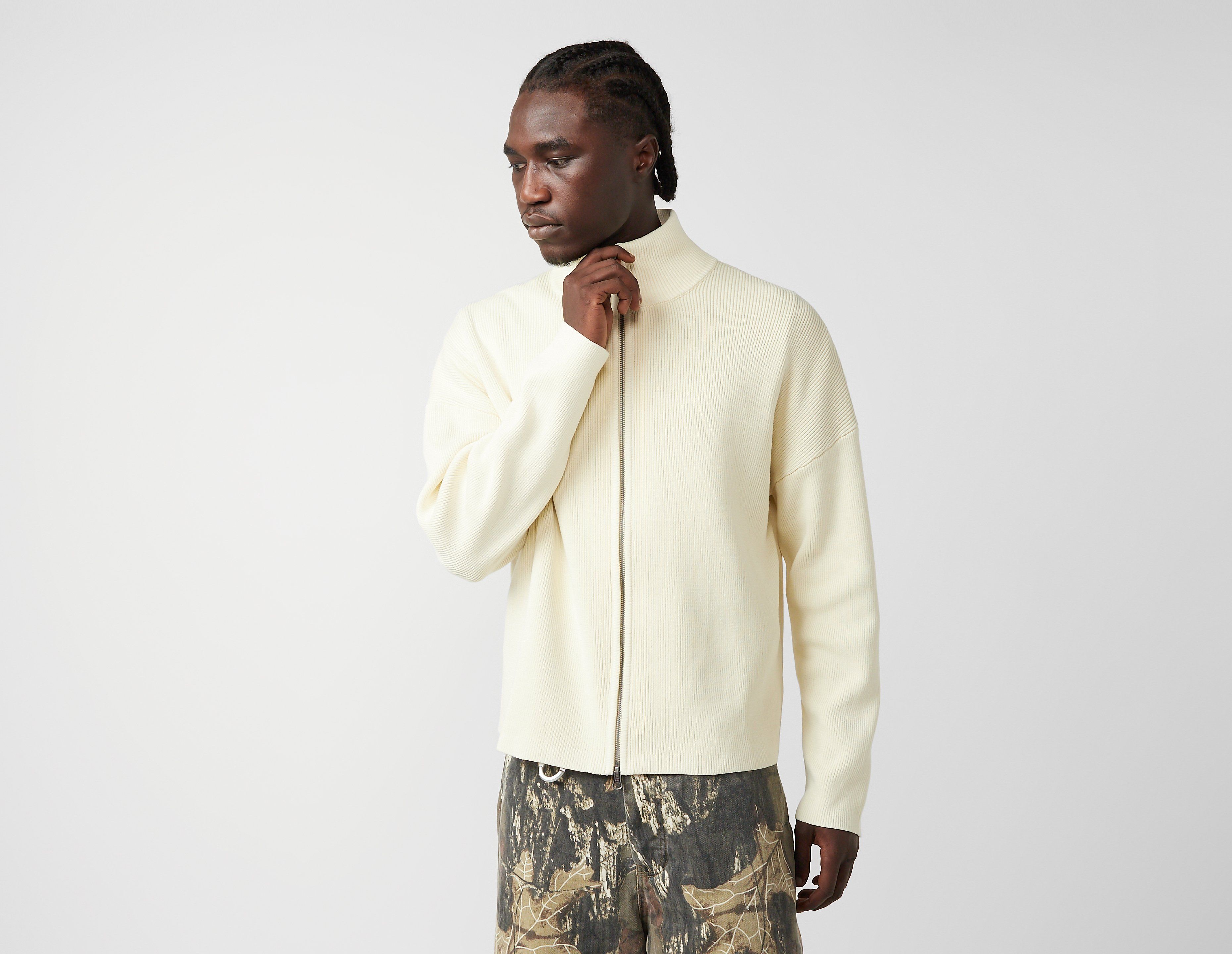 Home Grown Ribbed Full Zip Knit, Ecru Tint