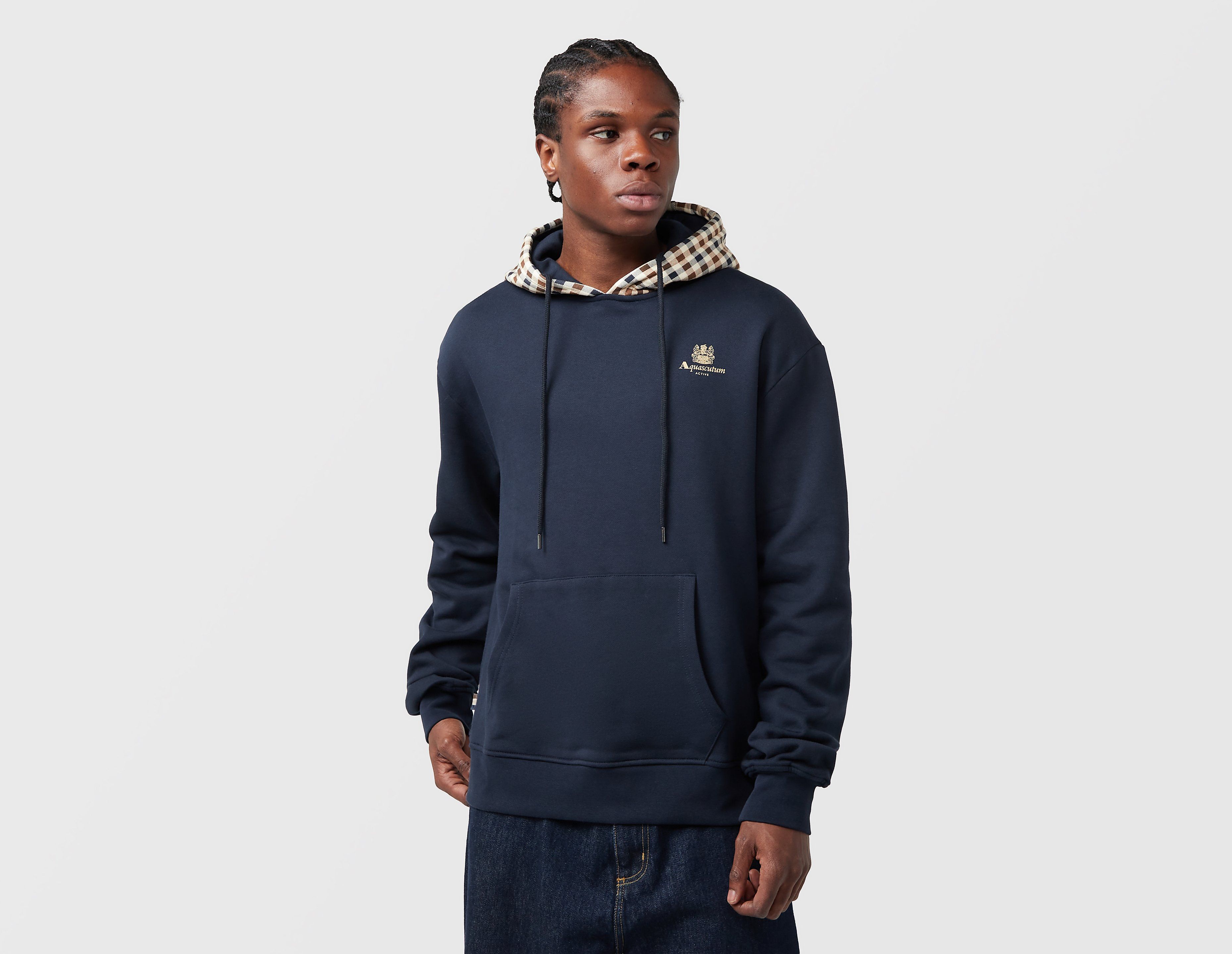 Aquascutum Club Check Hoodie, Navy