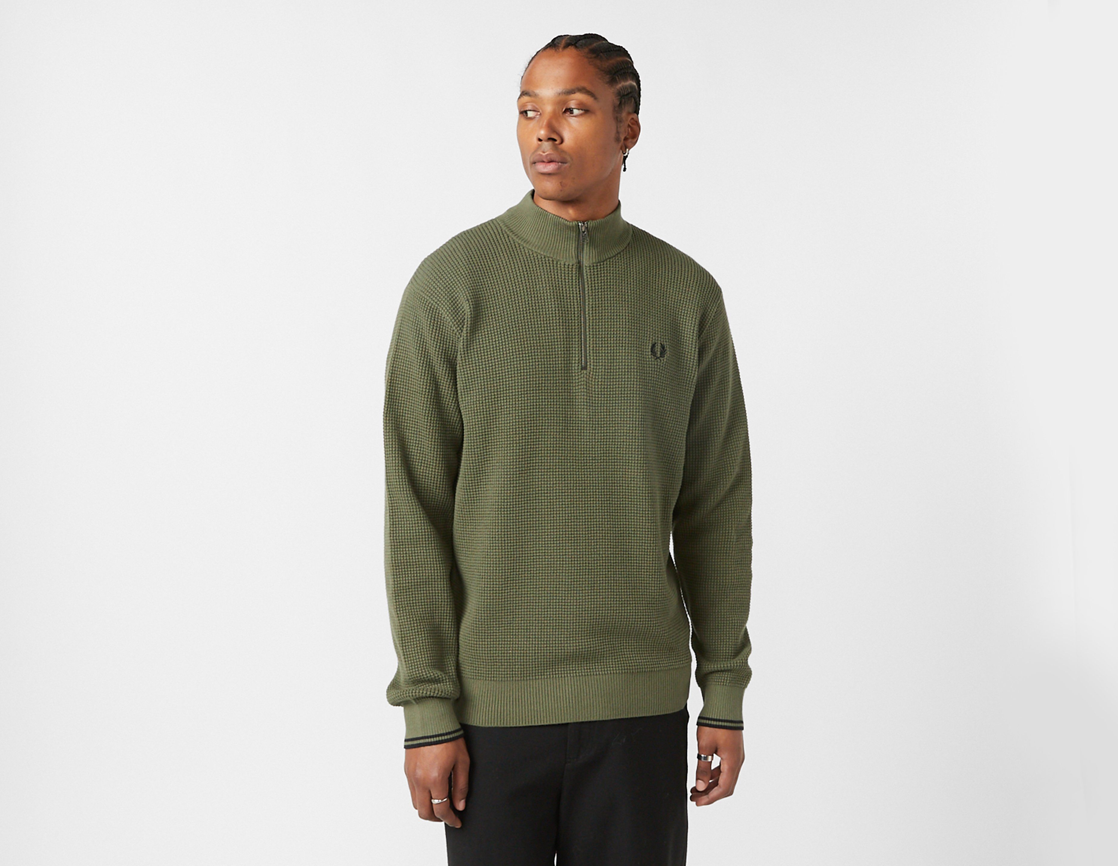 Fred Perry Waffle 1/2 Zip Sweatshirt, groen