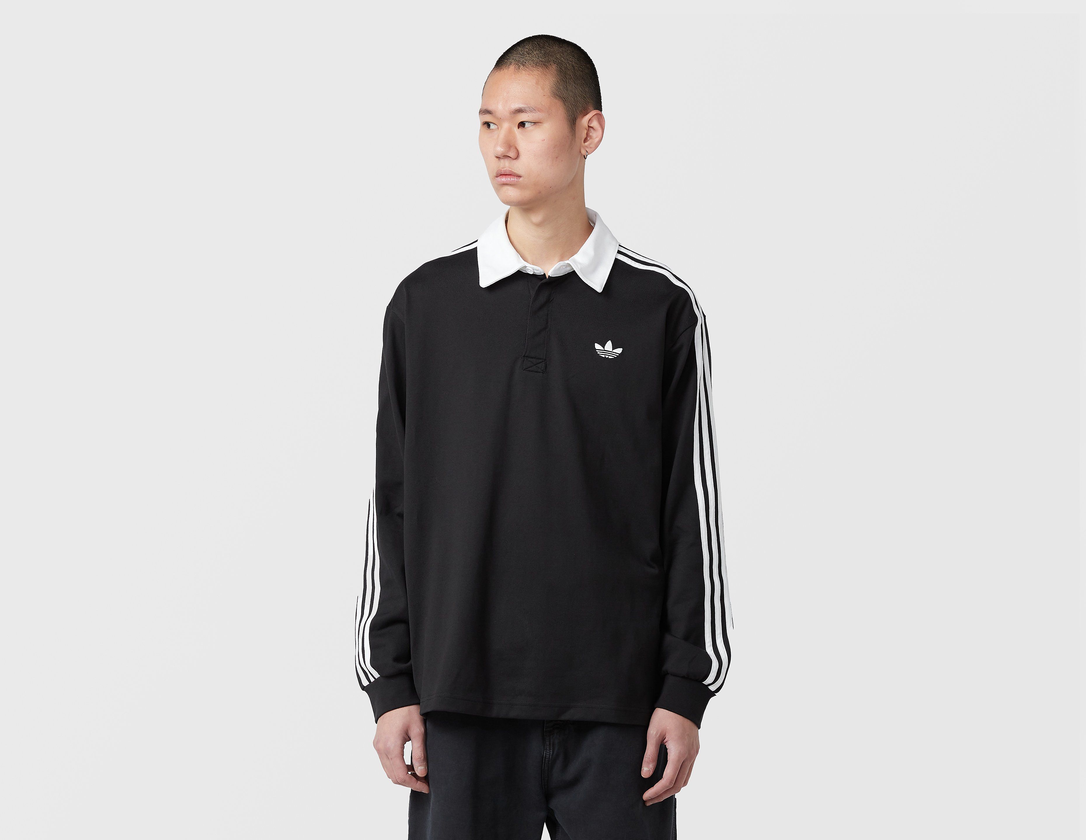 adidas Originals 3-Stripes Rugby Long Sleeve Polo, nero