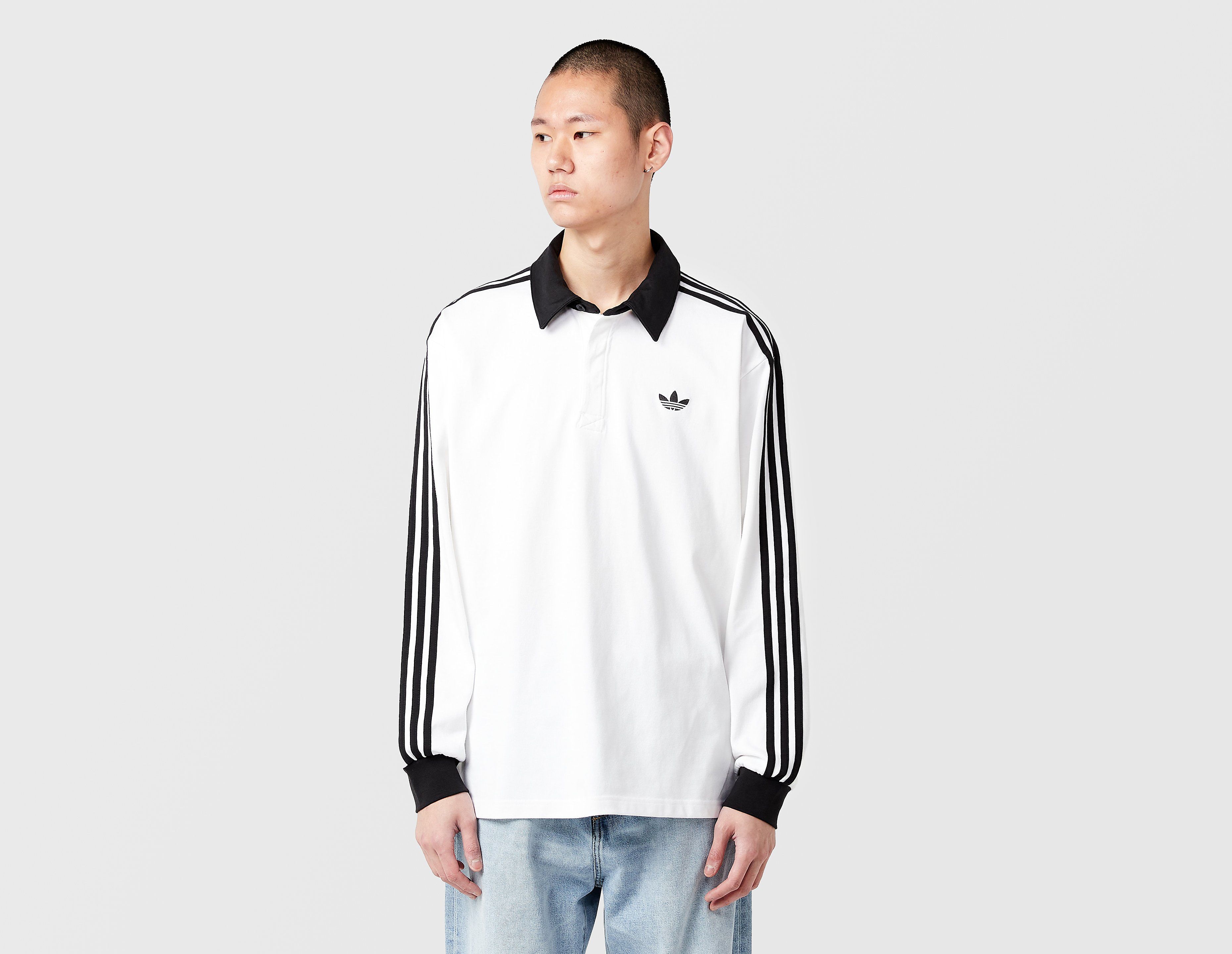 adidas Originals 3-Stripes Rugby Long Sleeve Polo, blanco
