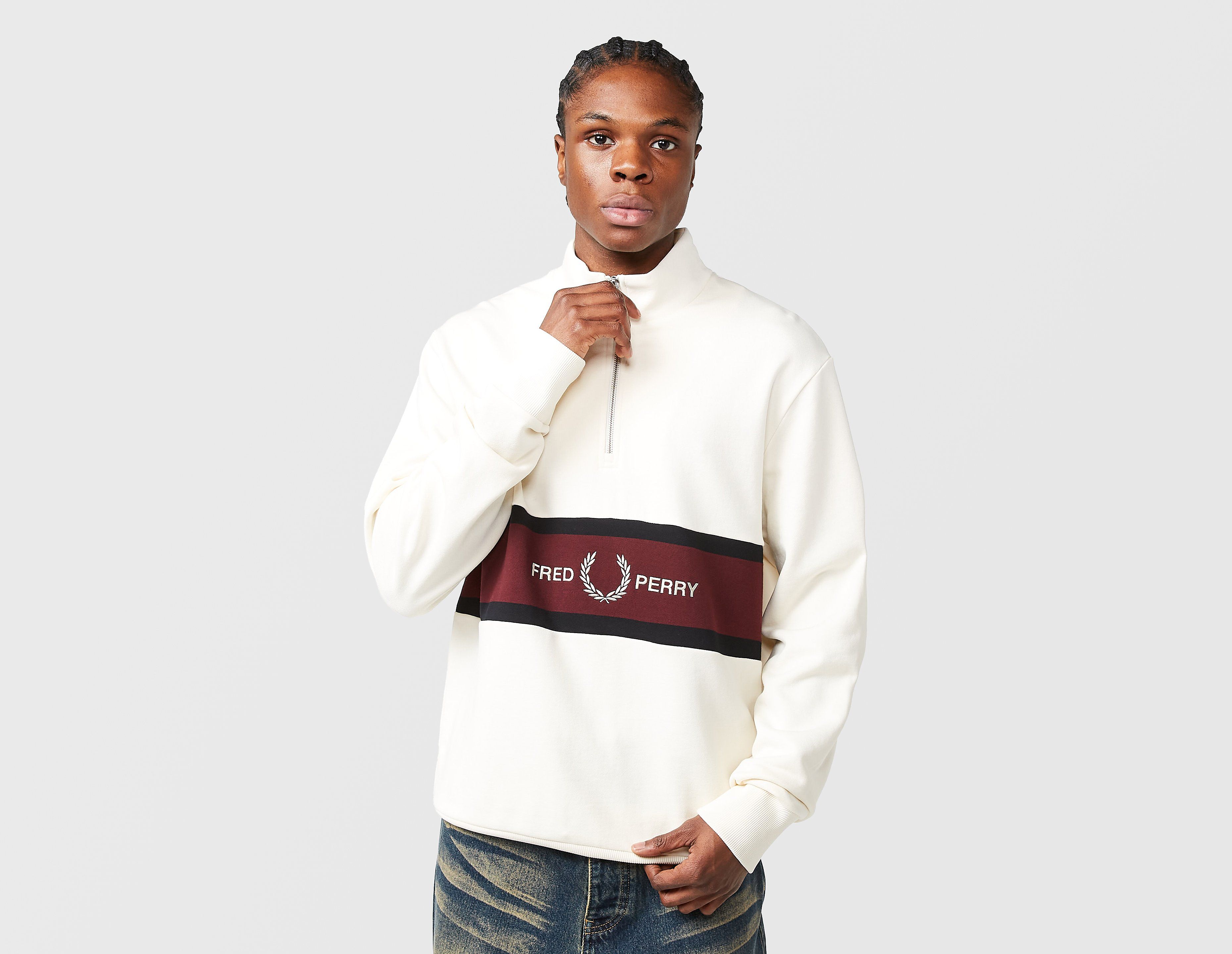 Fred Perry Embroidered Panel 1/2 Zip Sweatshirt, blanco