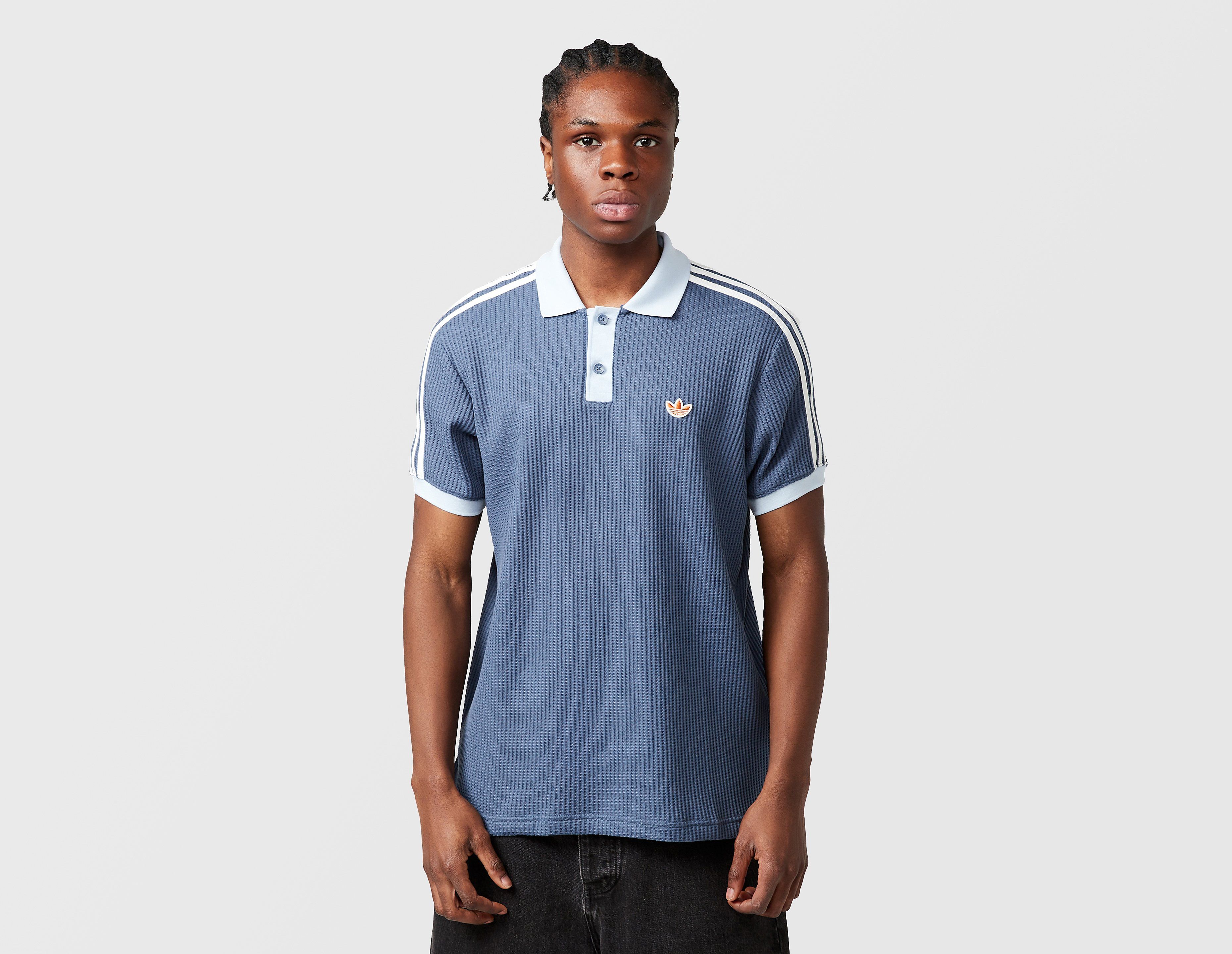 adidas Originals 3-Stripes Waffle Knit Polo Shirt, azul