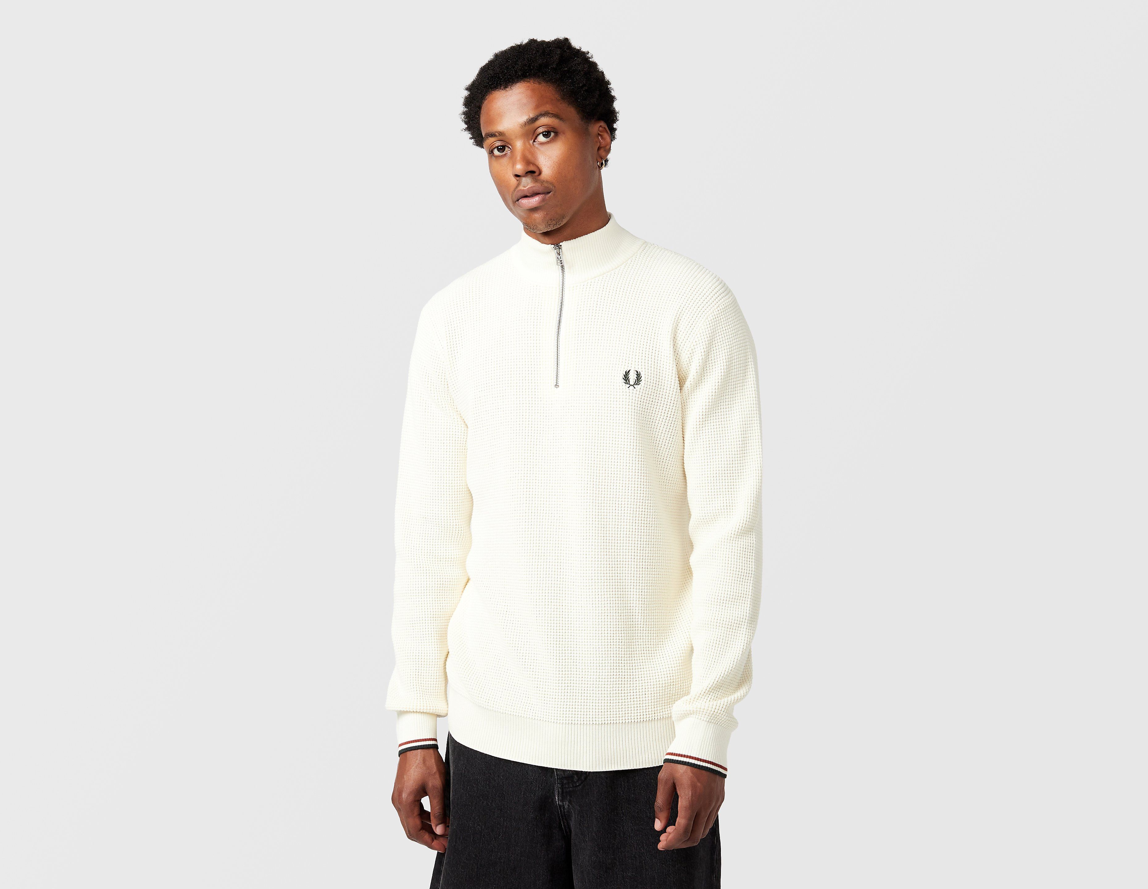 Fred Perry Waffle Stitch Zip Fleece, wit