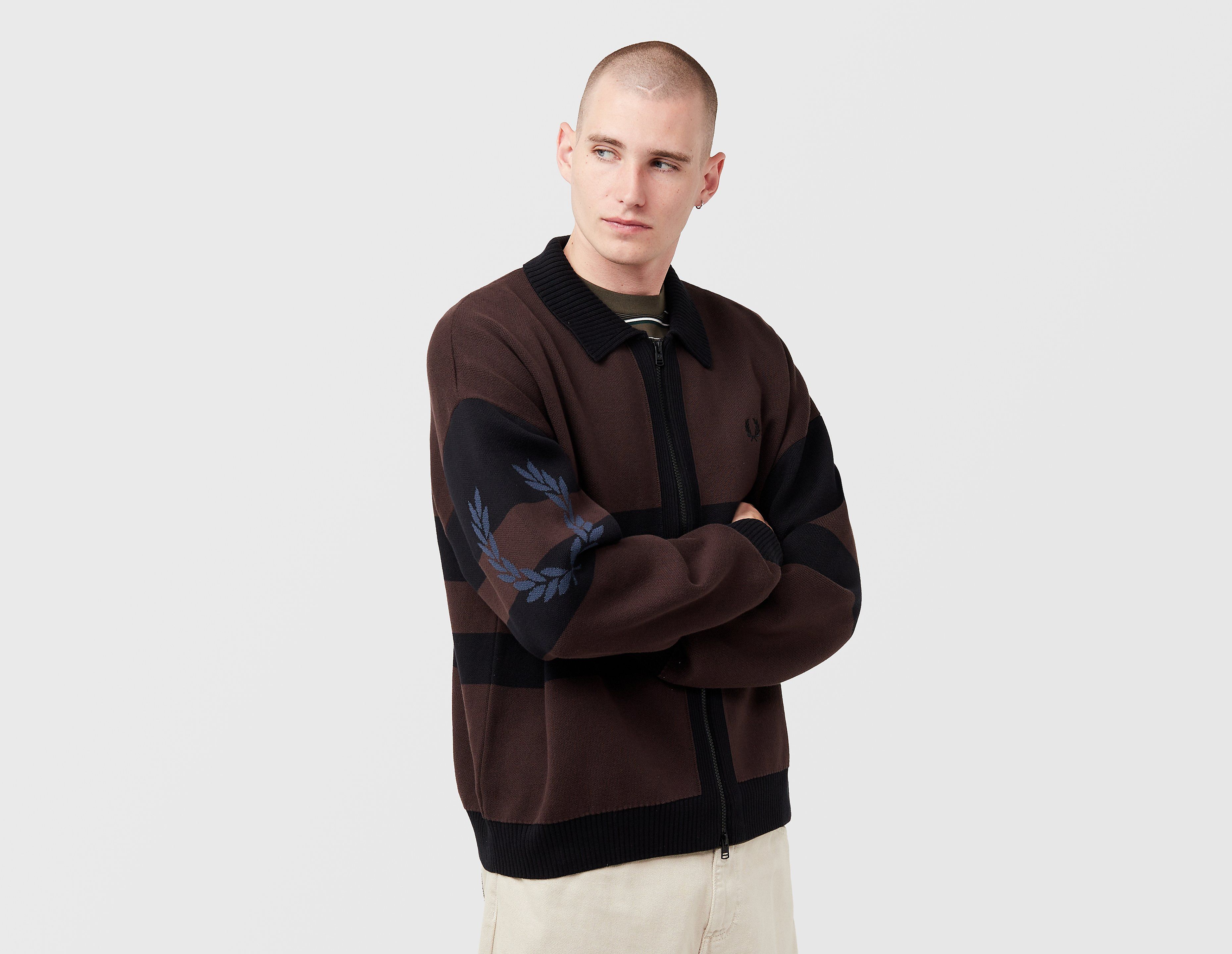 Fred Perry Tipped Zip-Through Cardigan, bruin