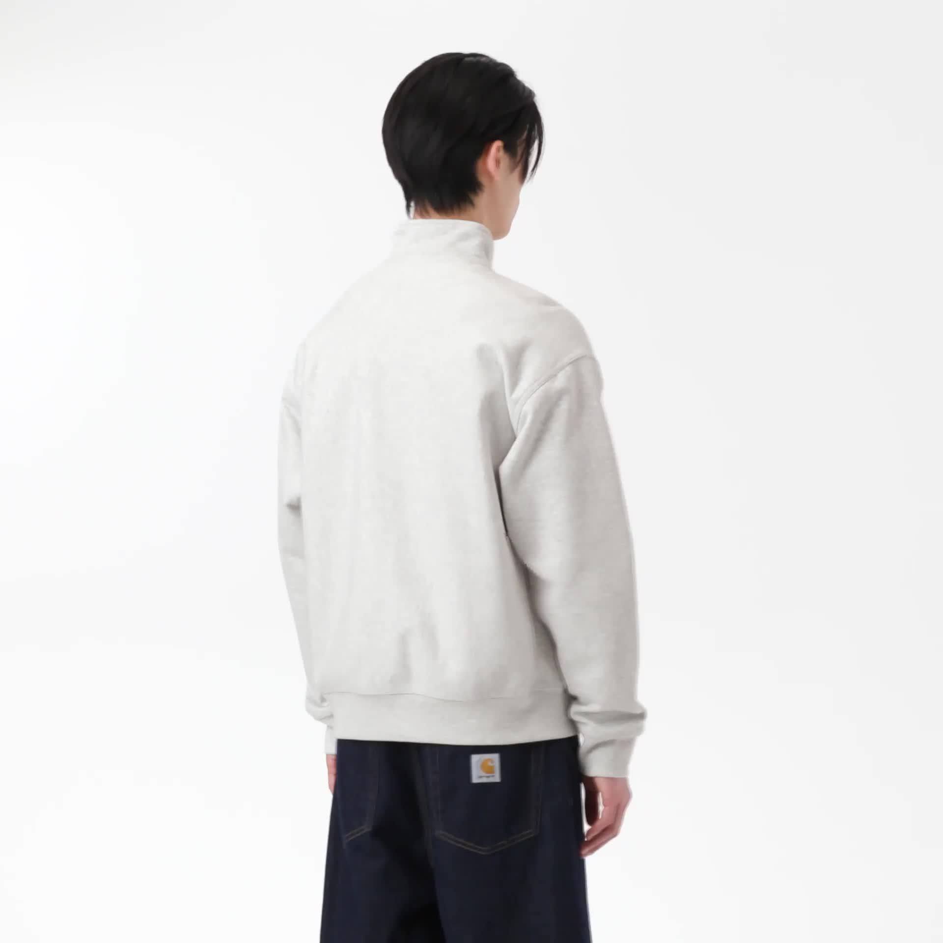 Carhartt WIP Half Zip American Script Sweatshirt, Ash Heather