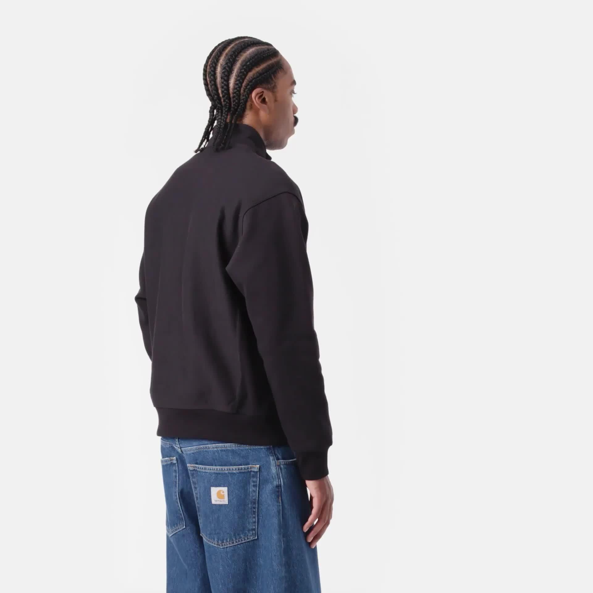 Carhartt WIP Half Zip American Script Sweatshirt, Black | Official