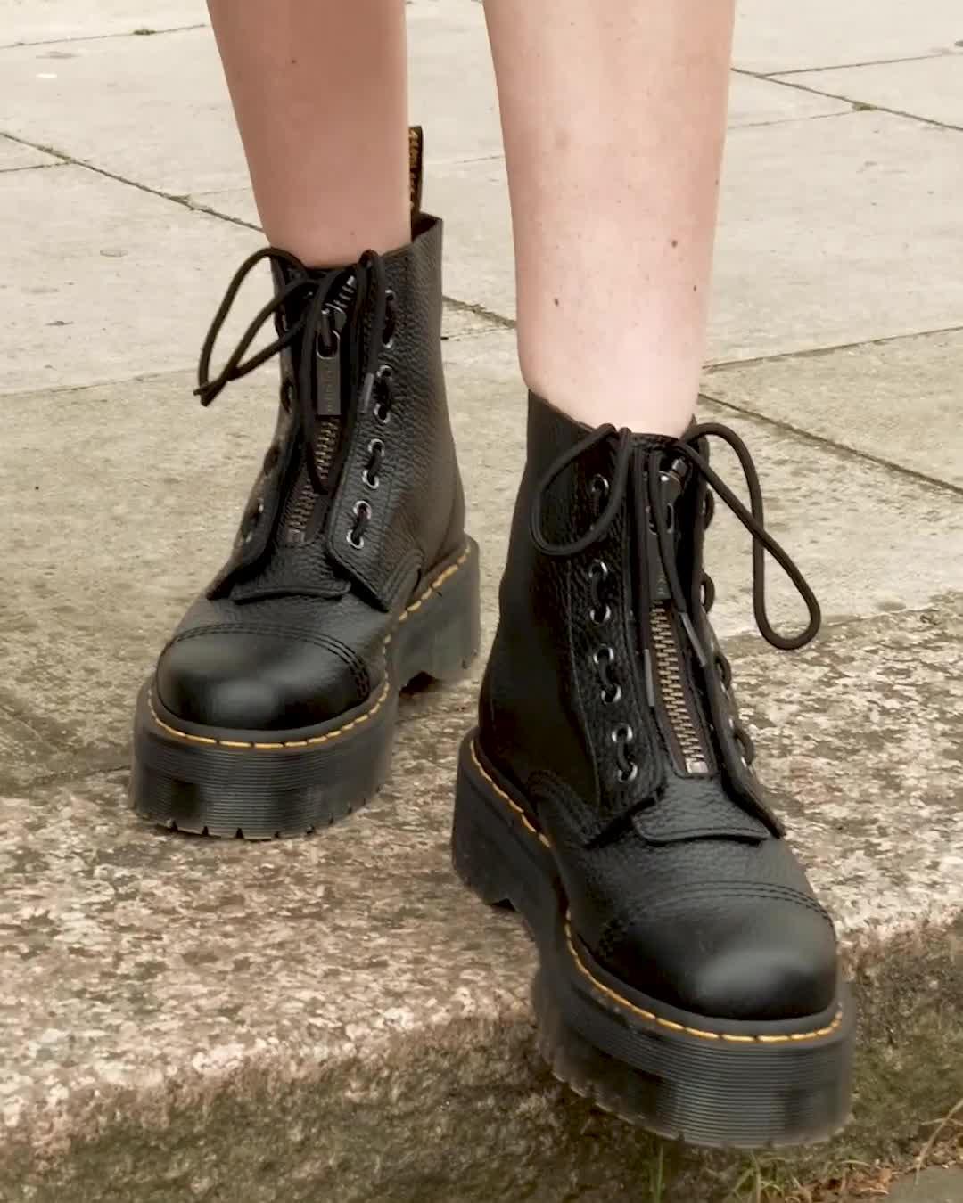 Sinclair Milled Nappa Leather Platform Boots in Black | Dr. Martens