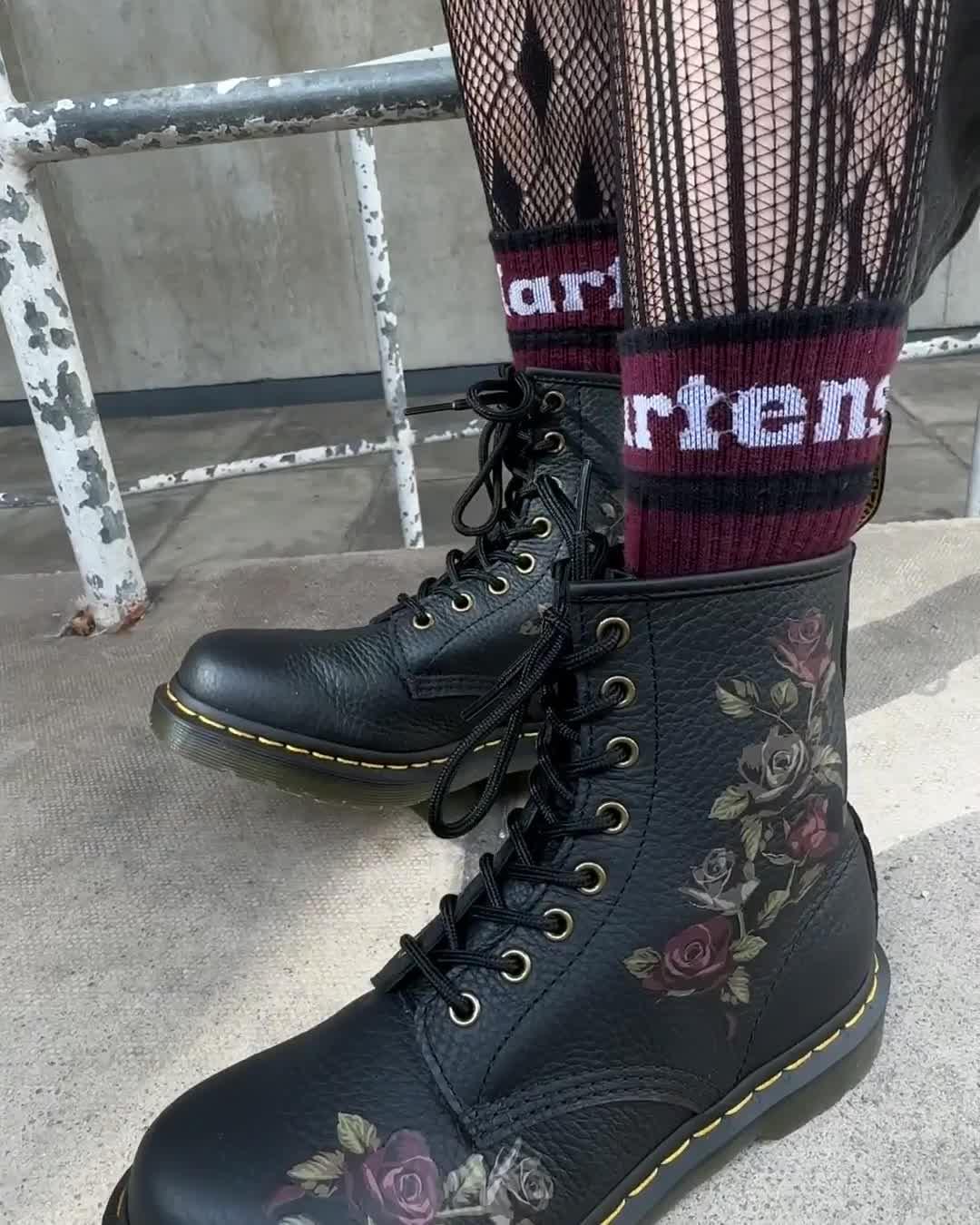 Dr martens black with roses on sale