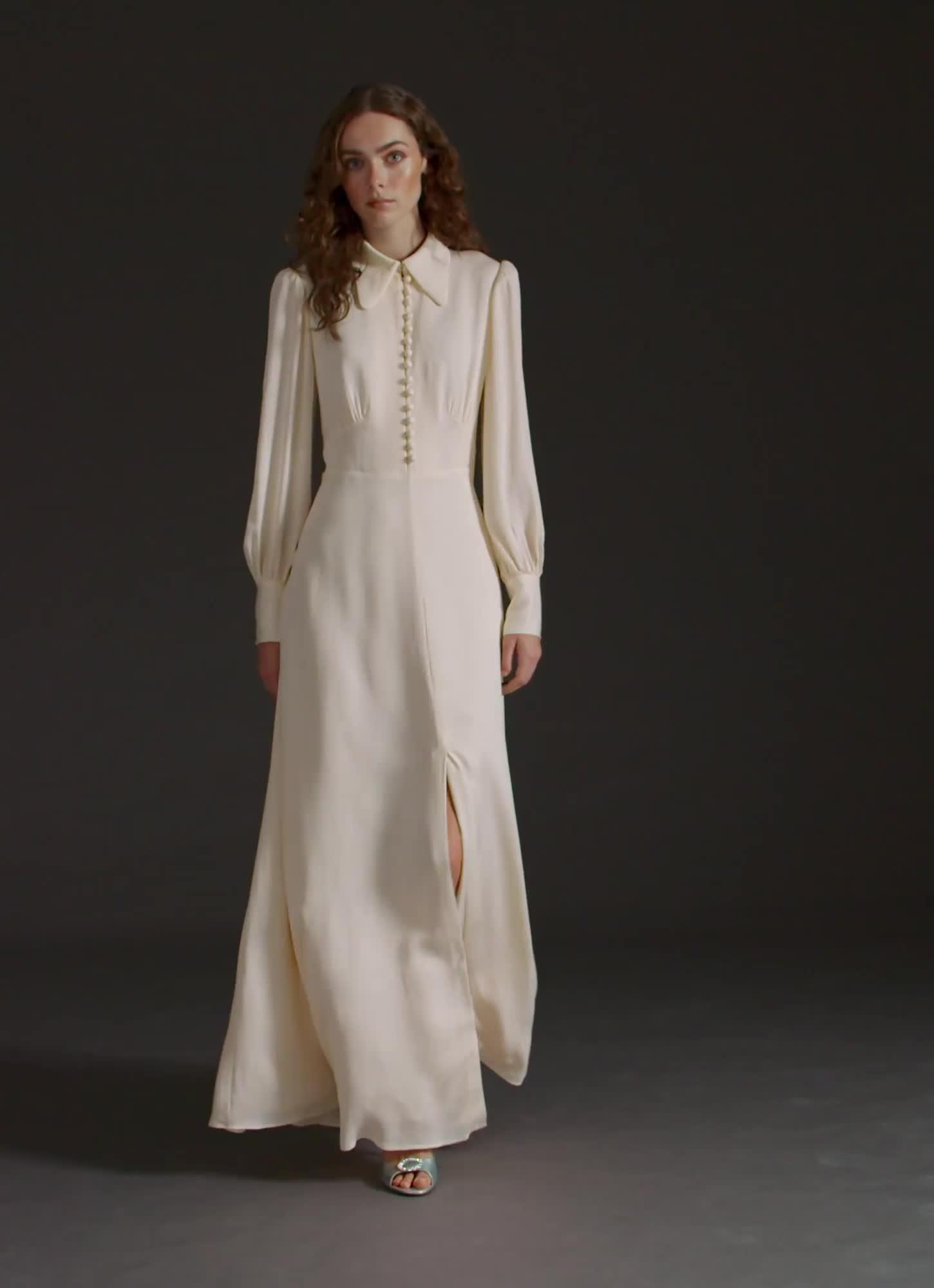 Long cocotte dress in clearance ivory silk crepe satin