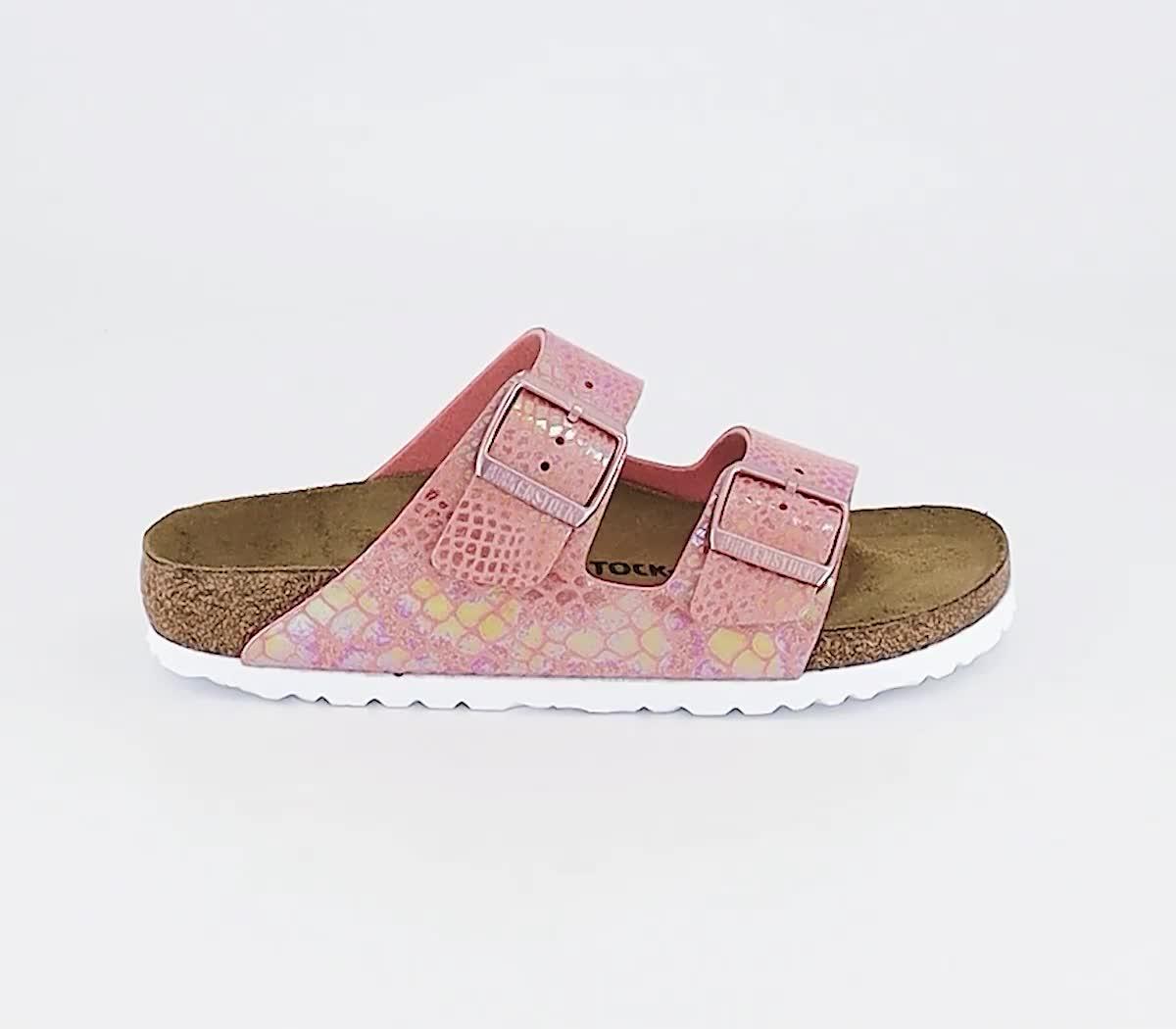 BIRKENSTOCK Arizona Two Strap Sandals Shiny Snake Rose Women s Sandals