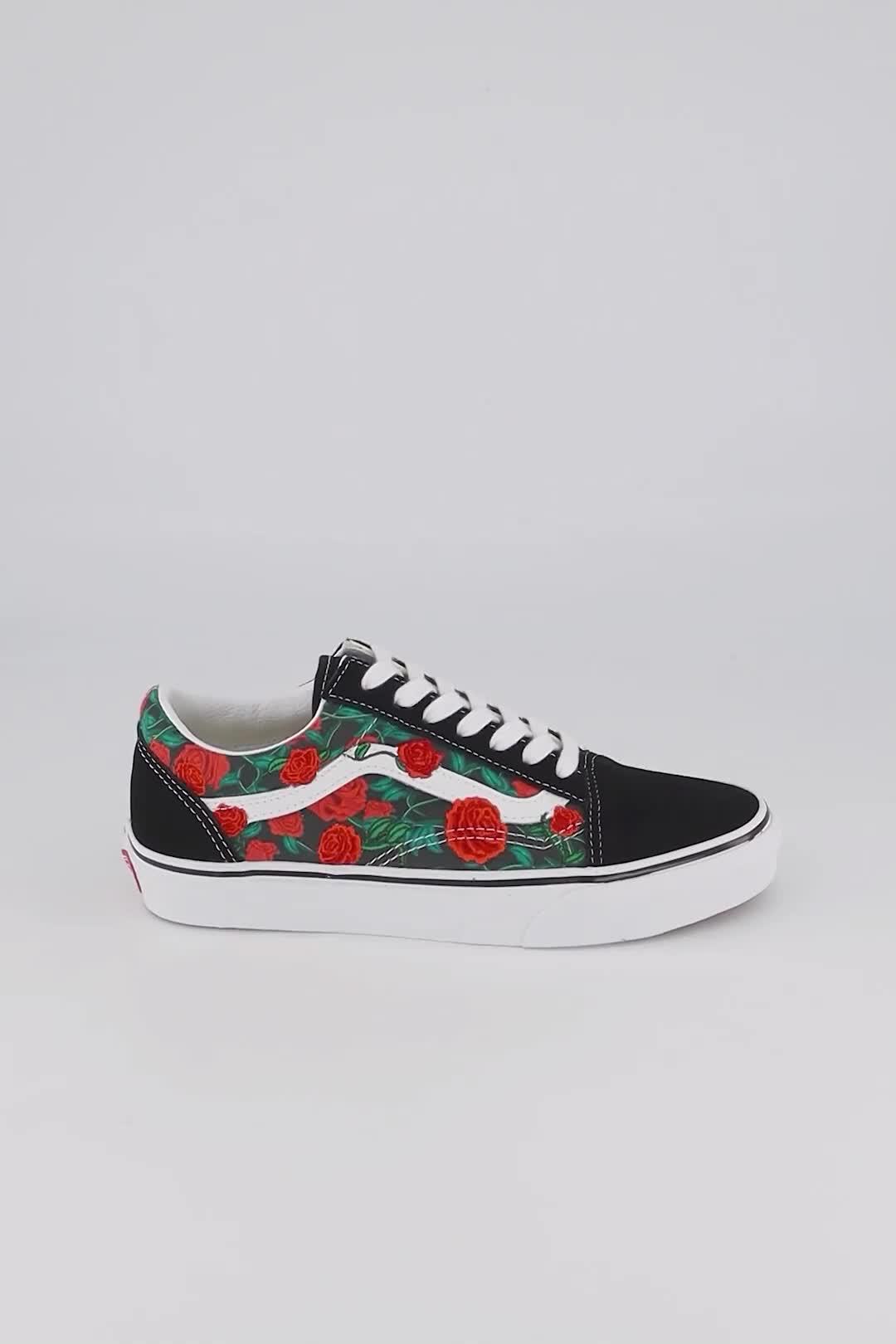 Black vans hotsell with roses uk