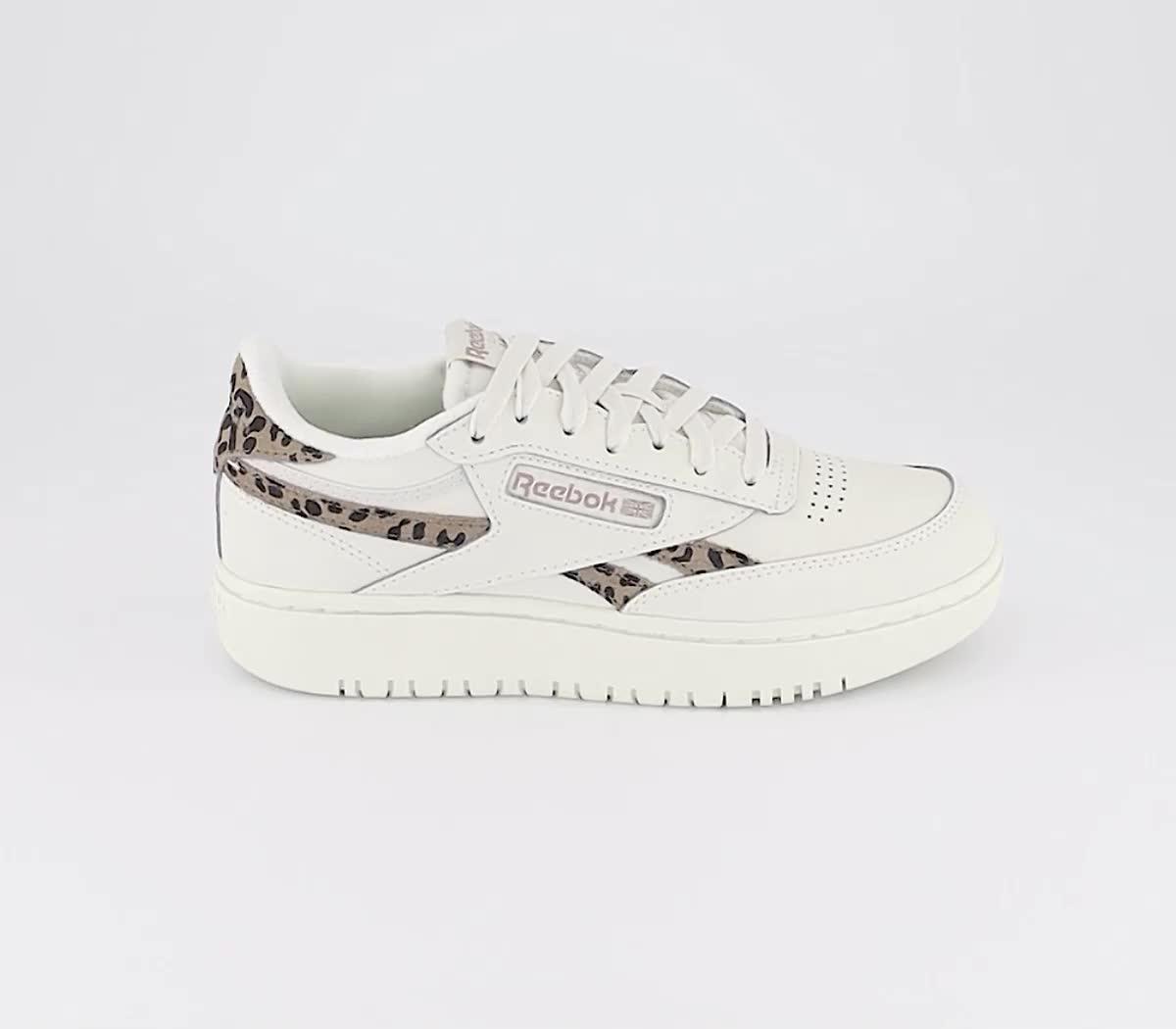 Reebok classic club c double sneakers discount in white with leopard print detail