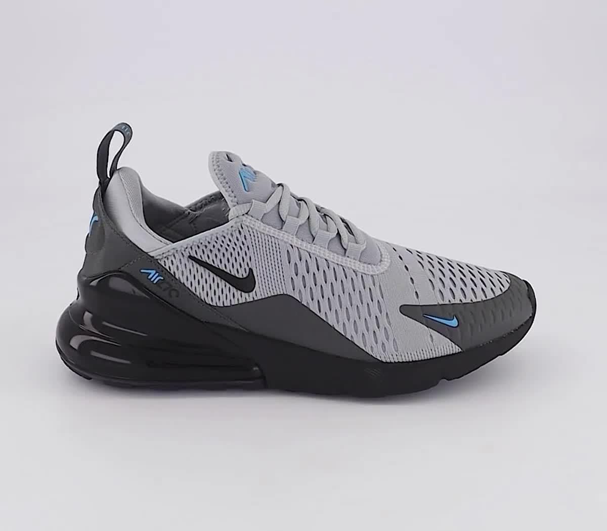 Nike Air Max 270 Trainers Wolf Grey Black Iron Grey Blue Lightning