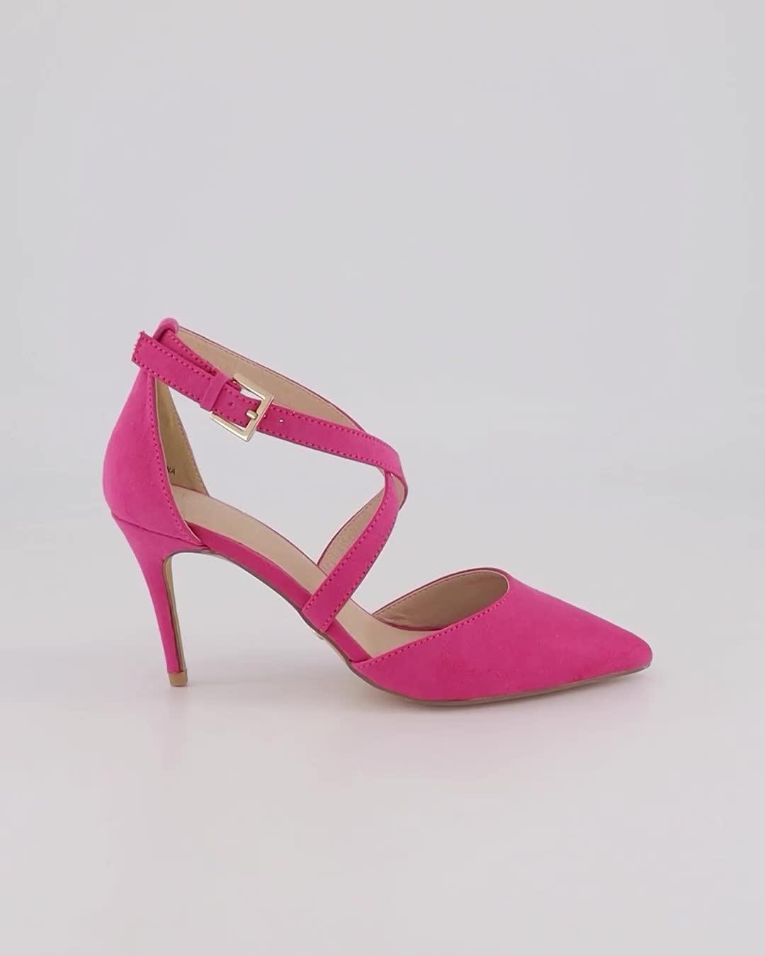 OFFICE Maya Cross Strap Pointed Court Mid Heels Pink Party Shoes