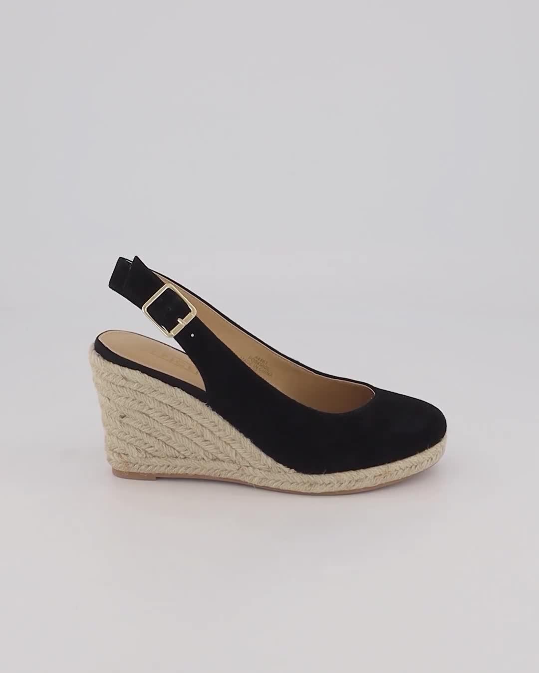 Black Slingback Espadrille Wedges, Womens Shoes