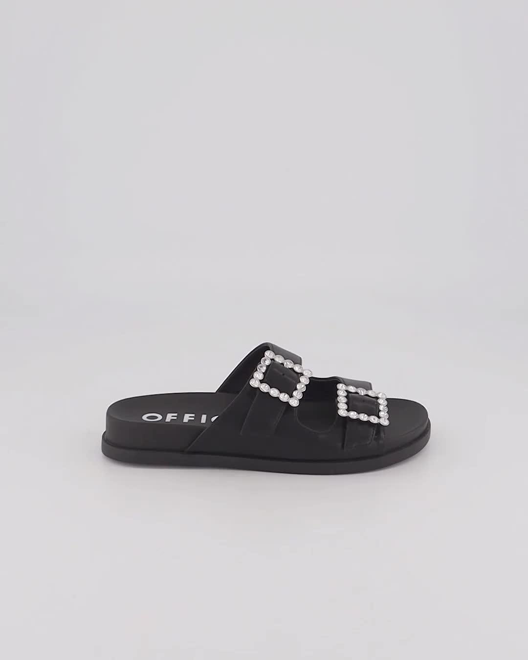 OFFICE Slide Away Double Buckle Diamante Flat Sandals Black - Women's  Sandals