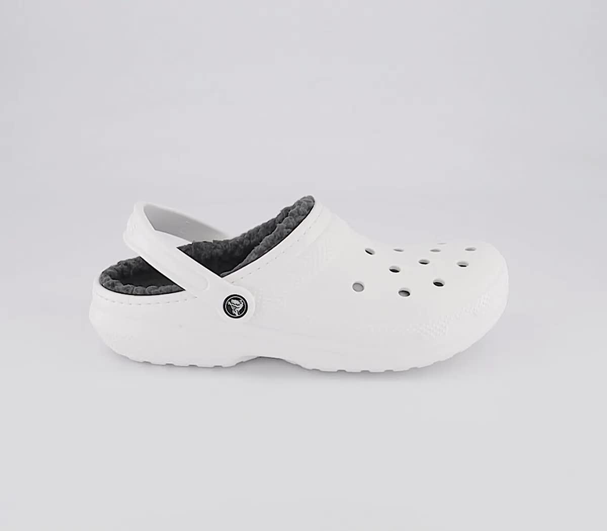 White crocs shop grey fur