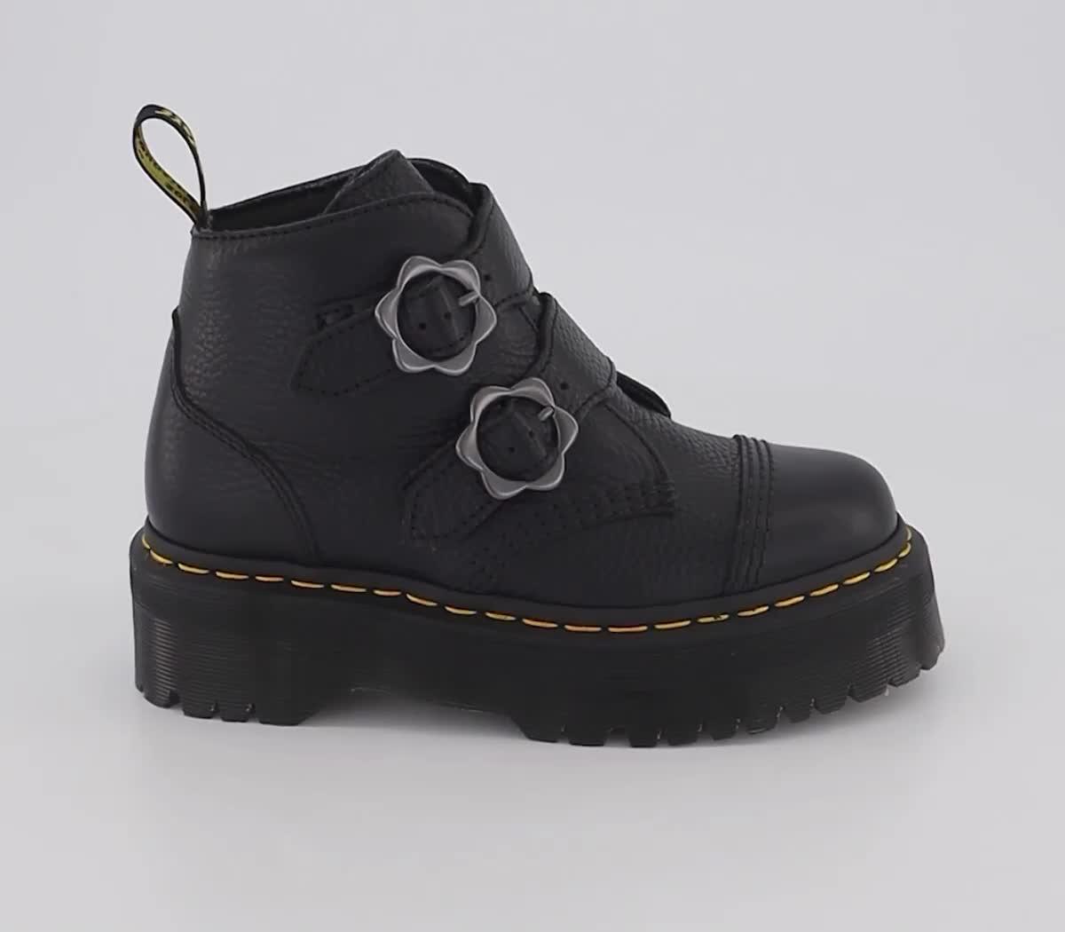 [DR.MARTENS] Devon FLWR Black Milled Nappa ☆ Dr. Martens Women's Devon FLWR Ankle Boot, Black Milled