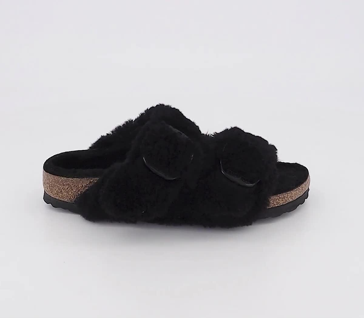 BIRKENSTOCK Arizona Big Buckle Teddy Sandals Black - Flat Shoes