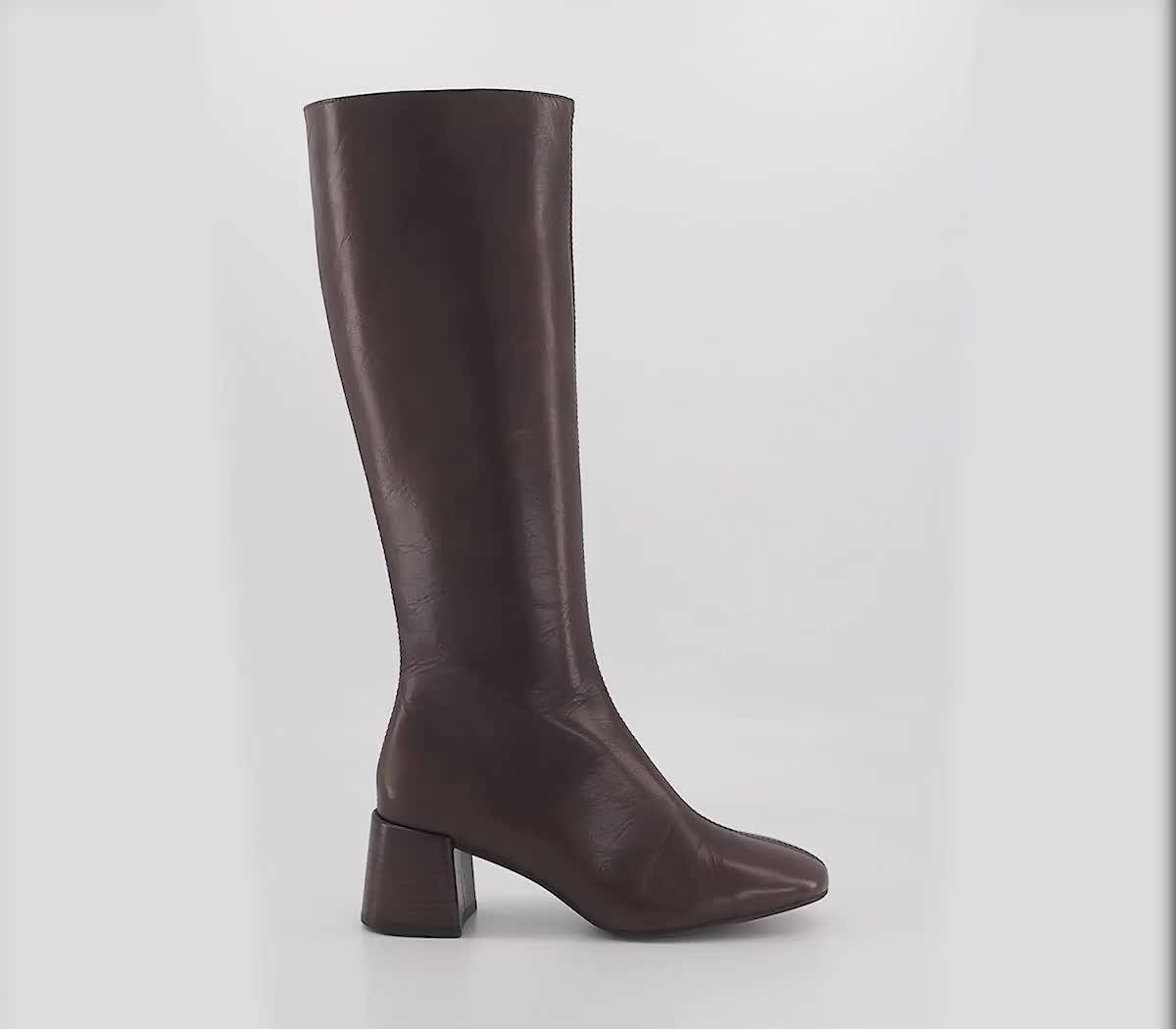 Brown knee high block heel boots best sale