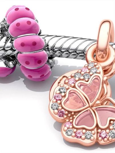 Pink Butterfly & Quote Double Dangle Charm
