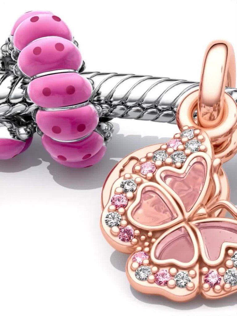 Pink Butterfly & Quote Double Dangle Charm