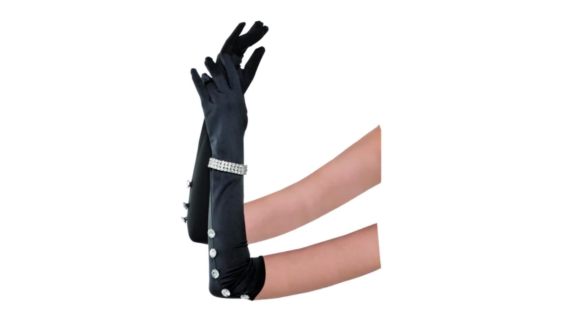 Long Satin Rhinestone Gloves