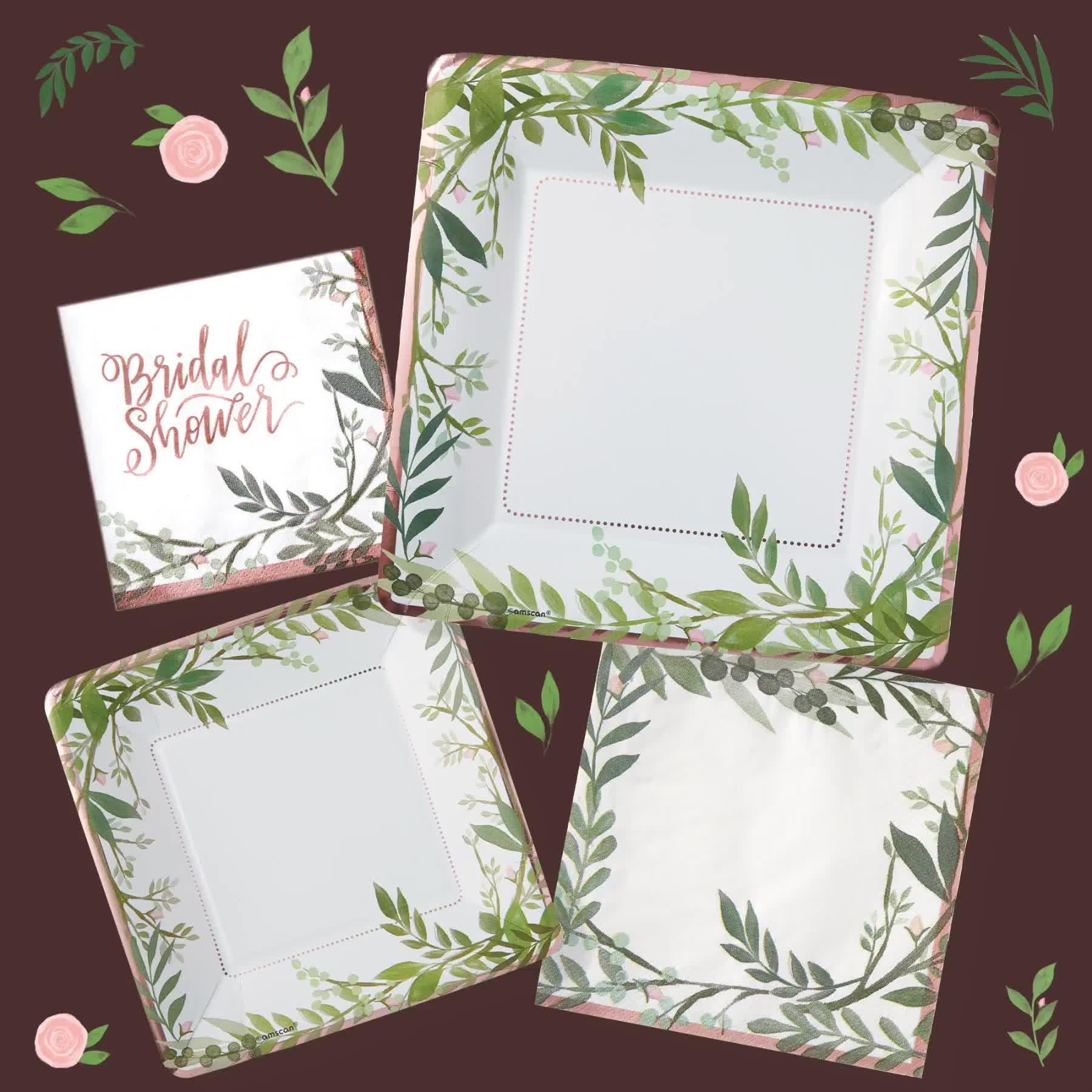 Metallic Floral Greenery Dessert Plates 8ct